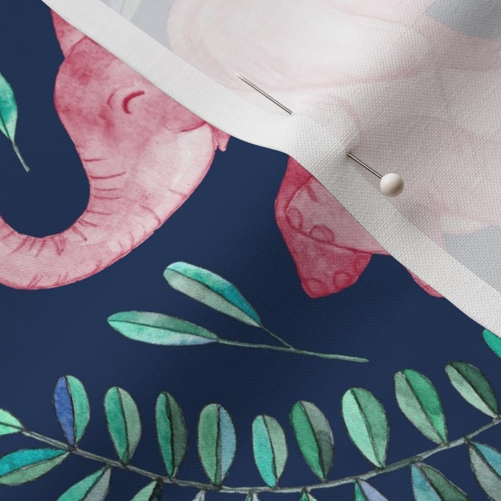 Spoonflower Fabric - Laughing Pink Elephants Navy Large Print Elephant Leaves Cute Printed on Petal Signature Cotton Fabric by The Yard - Sewing Quilting Apparel Crafts Decor