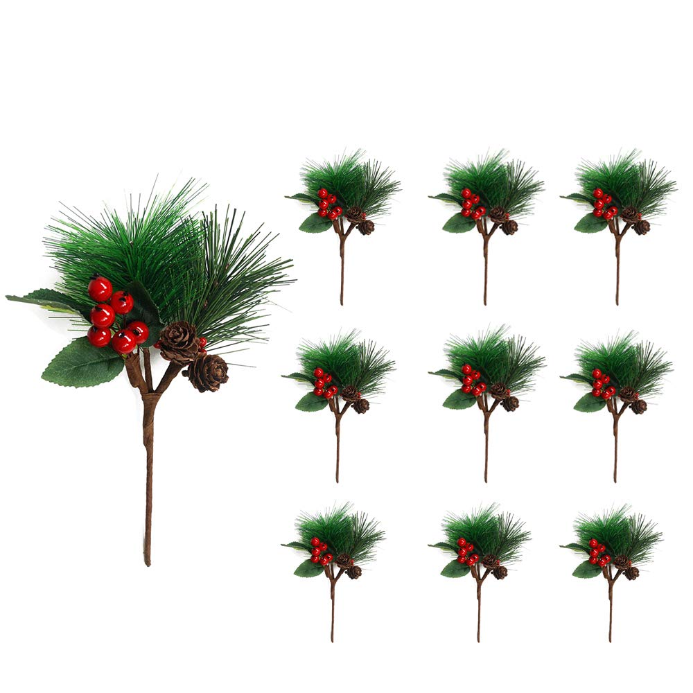 クリスマス ミニ人工松ぼっくり レッドベリー 人工松ピック 飾り 造花 Amazon｜EchoDone 10個入り 小さな人工松ピック 松ぼっくり