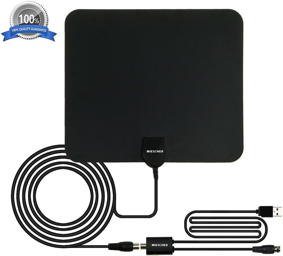 Indoor TV Aerial, MIESCHER Indoor Aerials for Freeview TV 50 Miles Range Ultra Thin Digital TV Aerial with Amplifier Signal Booster and Analog TV Signals