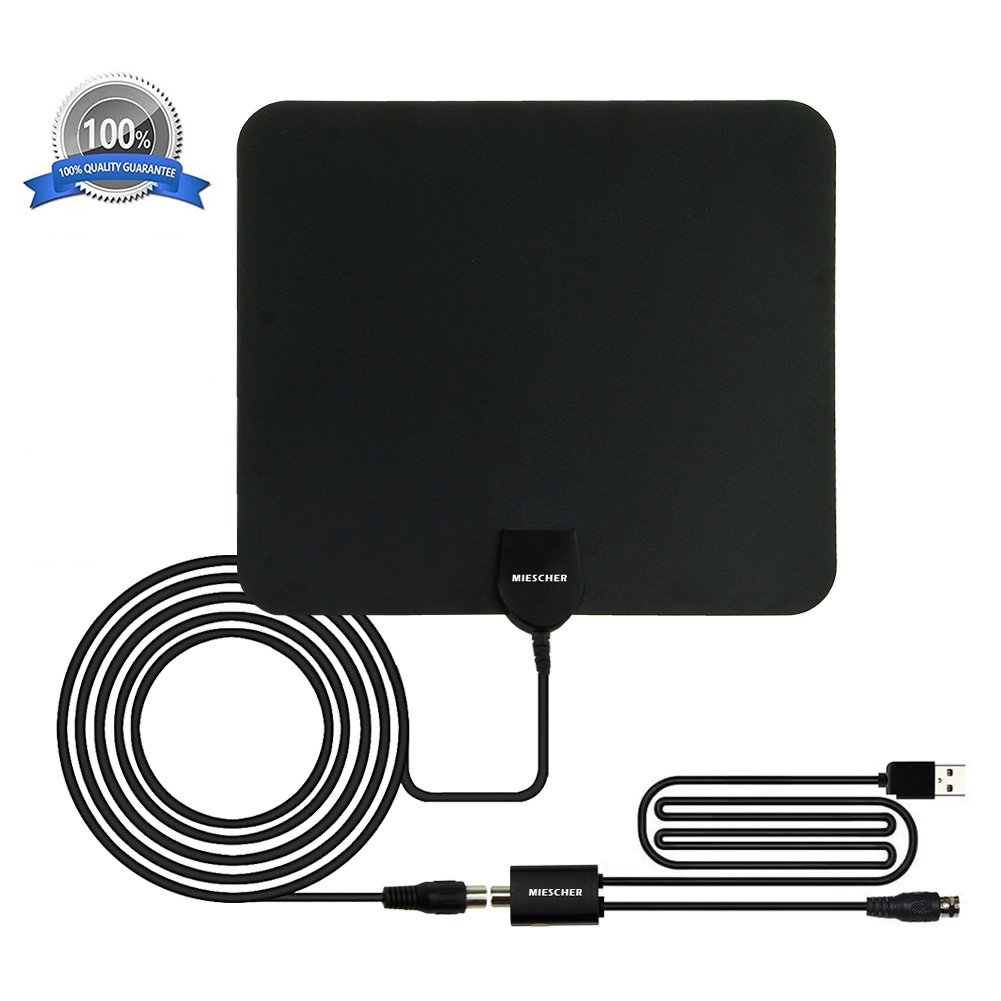 Indoor TV Aerial, MIESCHER Indoor Aerials for Freeview TV 50 Miles Range Ultra Thin Digital TV Aerial with Amplifier Signal Booster and Analog TV Signals