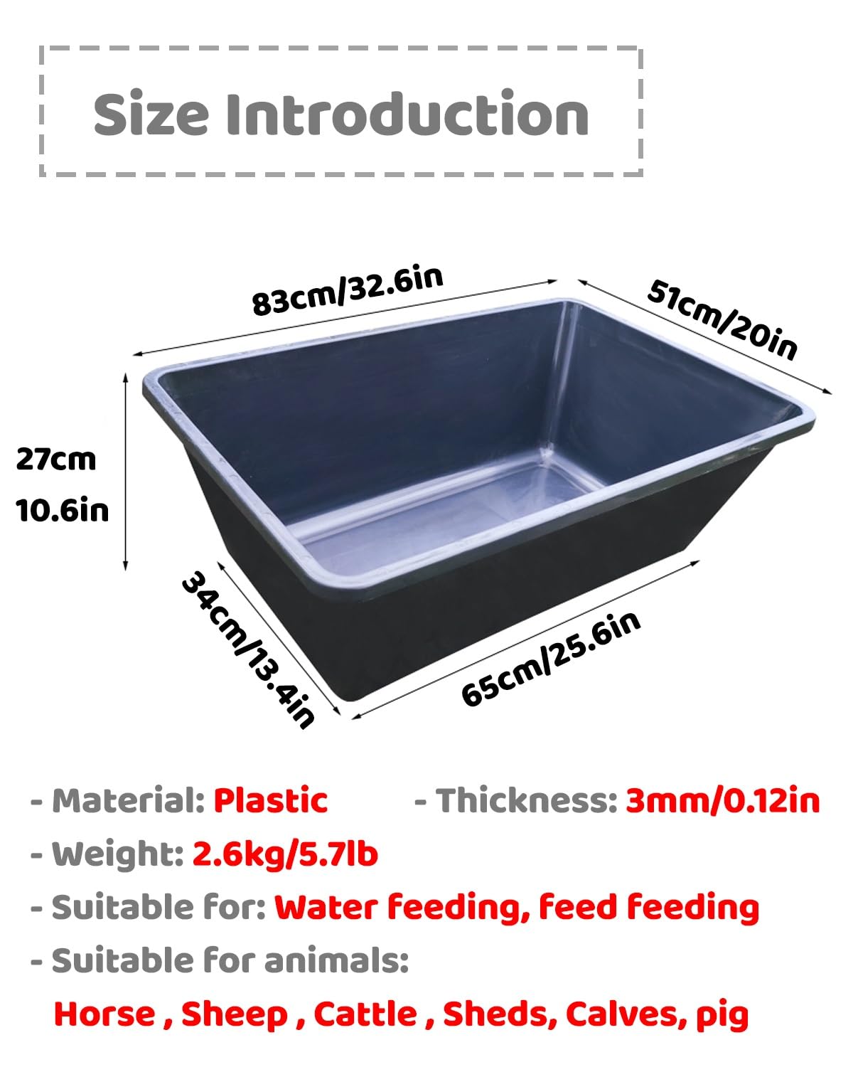 Comedero para Cerdos Comedero y Bebedero de Grano para Ovejas, Gran Capacidad (paquete de 2 O 4 Unidades), Comedero para Terneros, Cerdos y Ganado, Fácil de Limpiar, Comedero para Caballos y Alpacas.(