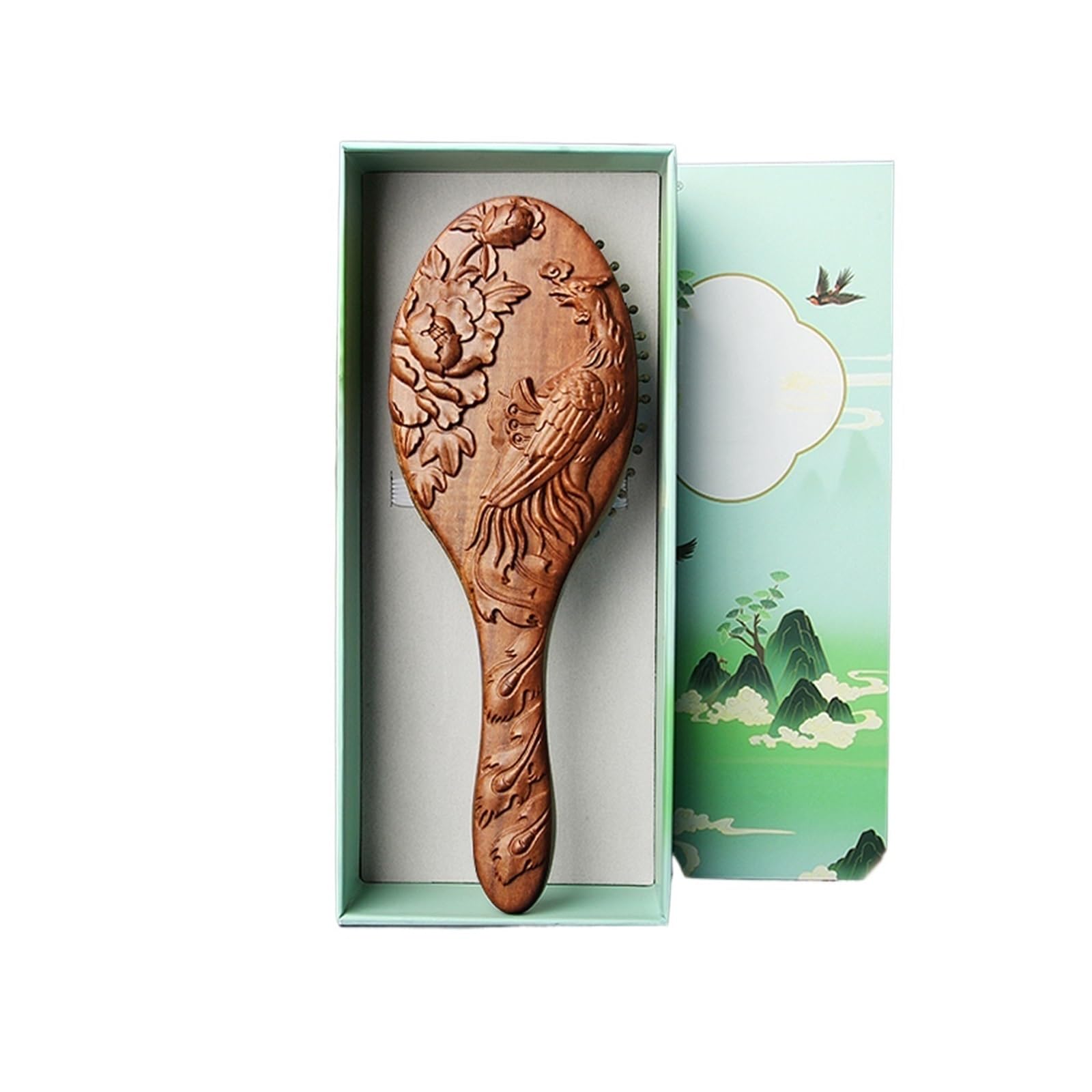 Cepillo para el Cabello, Peine de Masaje de Madera Phoenix Peony, Cepillo para el Cabello antiestático desenredante, cepillos con cojín de Aire, reducción de H