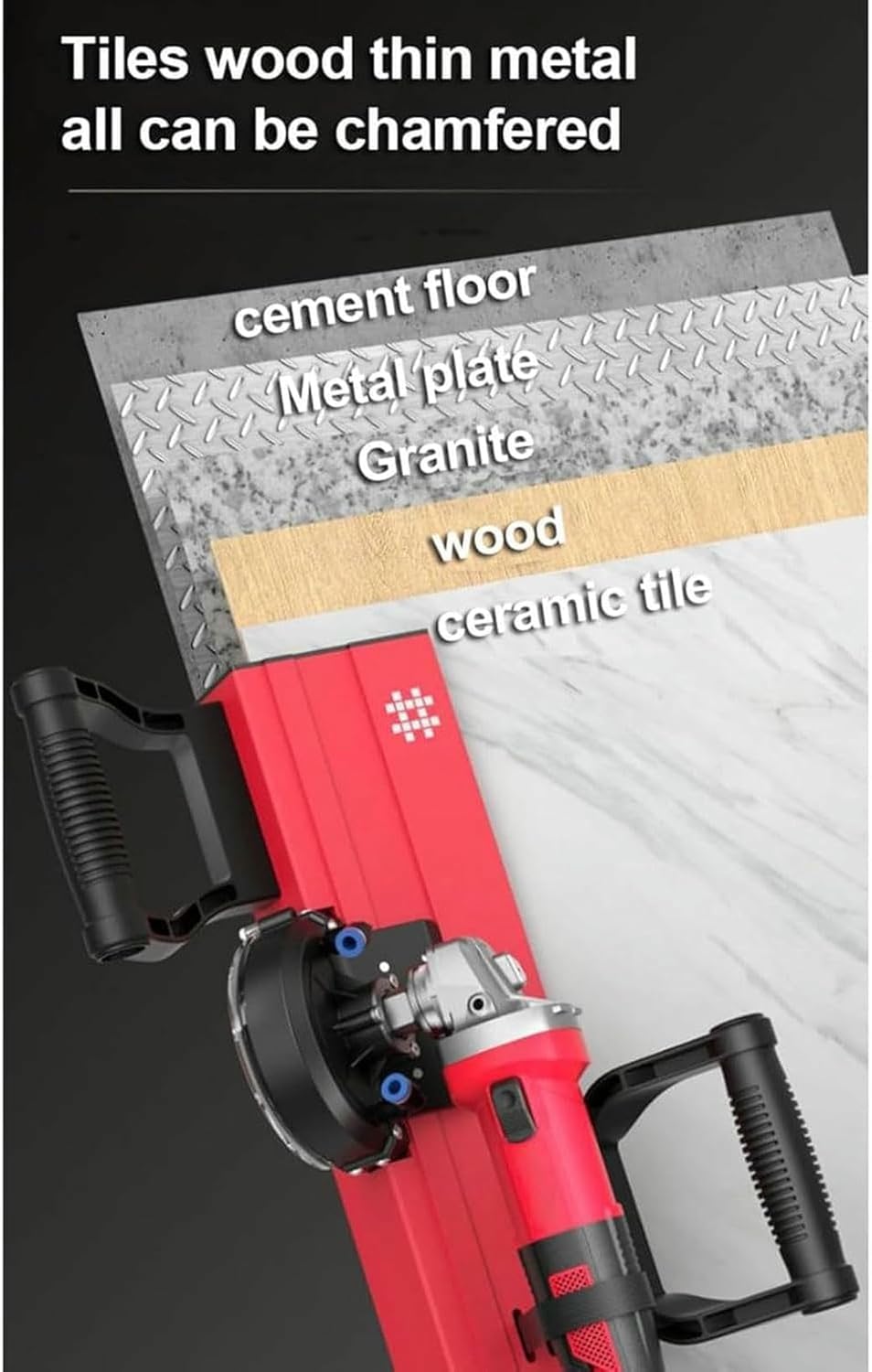 45° Quick Cutting Chamfer Machine, Electric Tile Chamfering Machine with Water Pump Angle Grinder, Thickness Adjustable,Double Water Spout Device