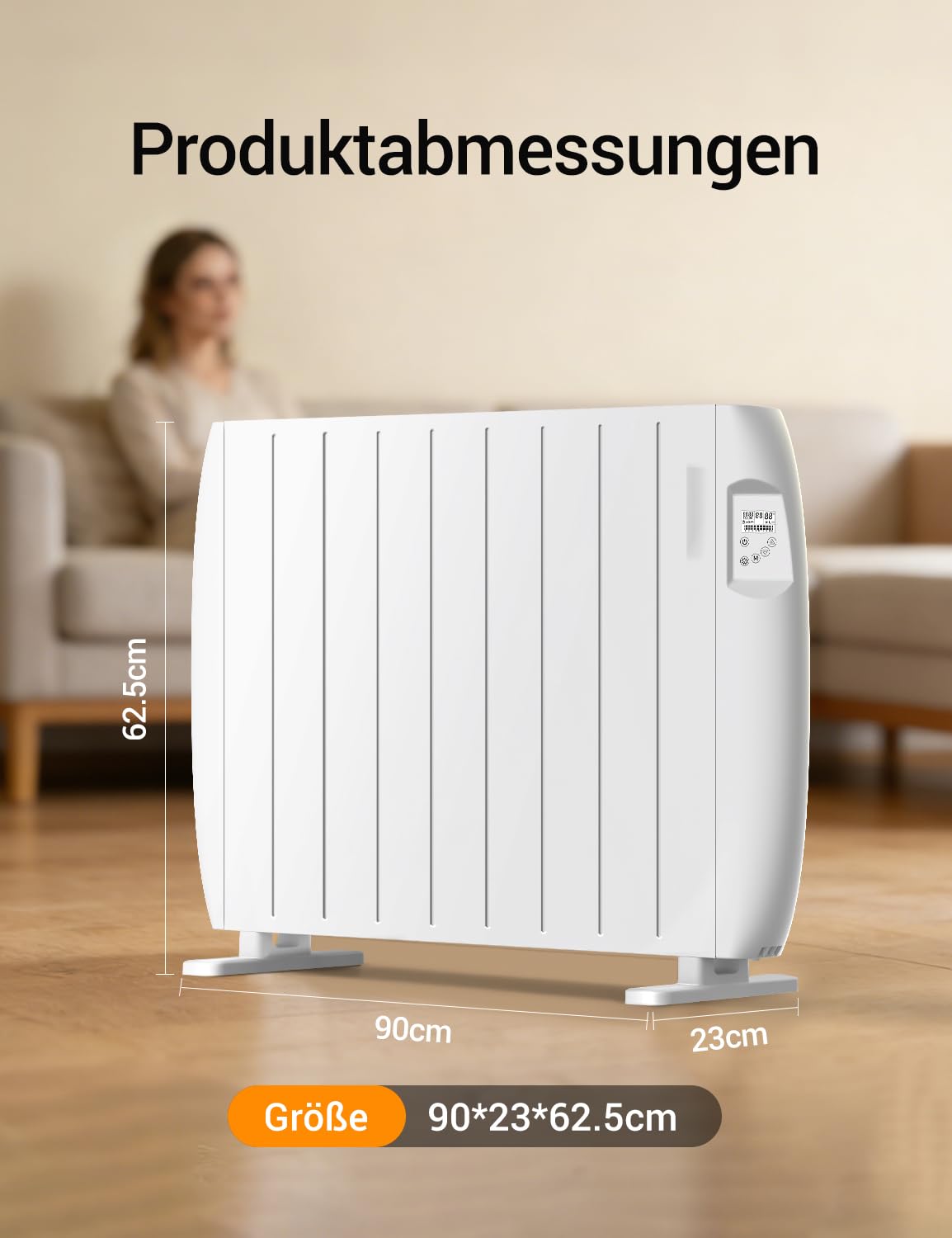 Heallux Calefacción convectora, eléctrica, calefacción móvil de 1000 W con pantalla LCD, 2 en 1 montaje en suelo y pared, certificado TÜV, protección infantil y protección contra heladas