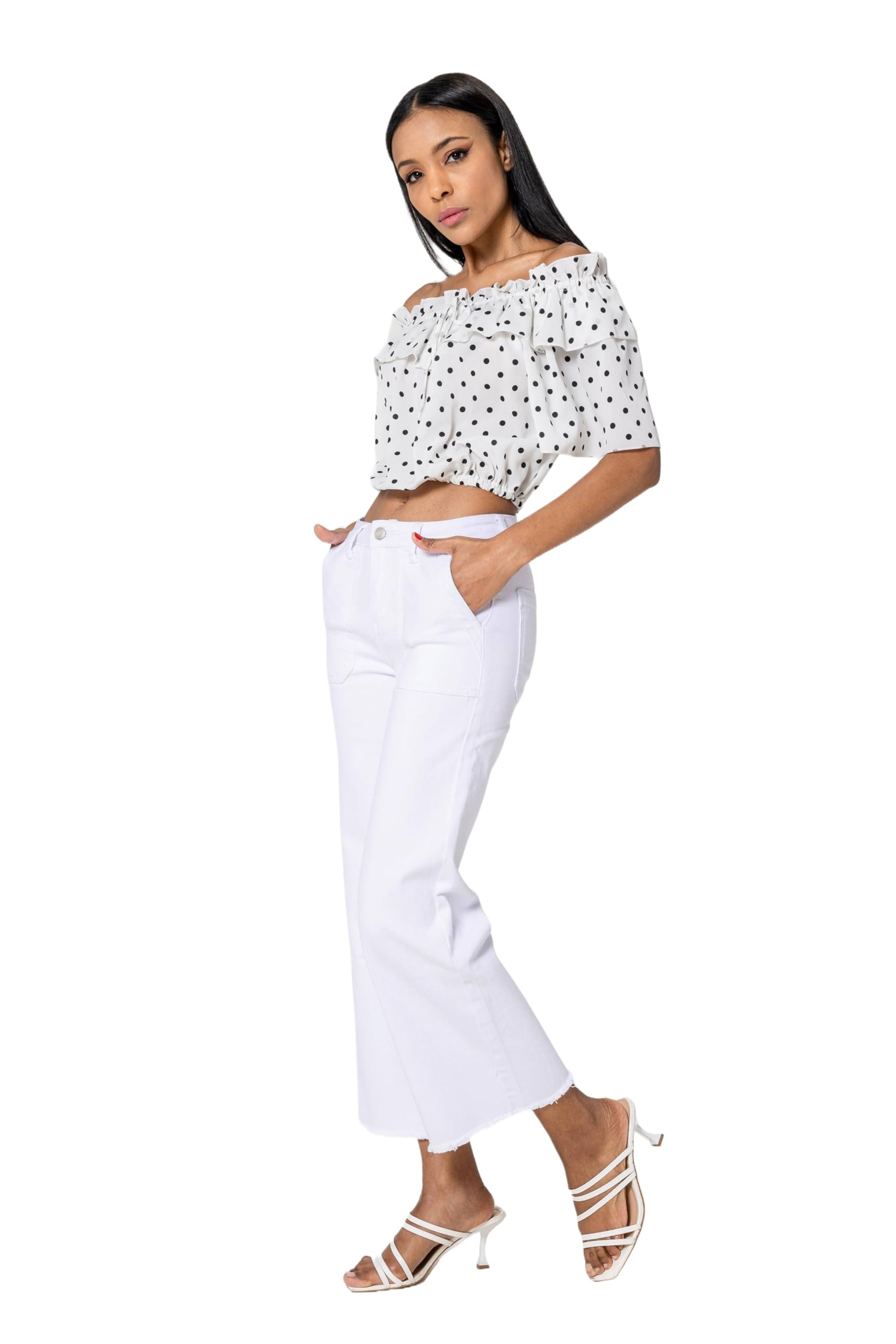 Nina Carter P512 Pantalones vaqueros acampanados para mujer, corte 7/8, cintura media, elásticos, dobladillo deshilachado, aspecto desgastado, pantalones acampanados con costuras decorativas y