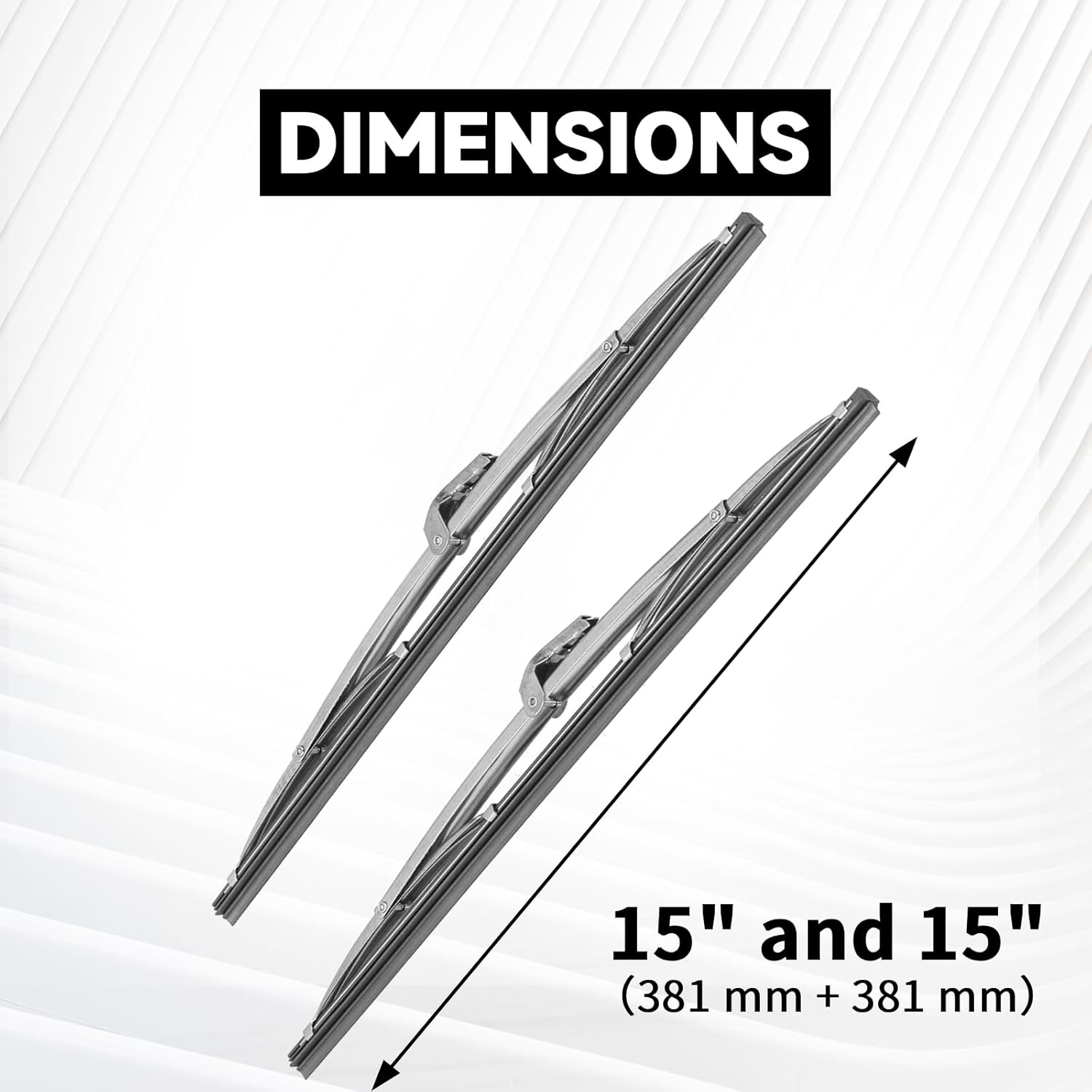 15" and 15" Classic Silver Wiper Blades (Pack of 2), 7mm Bayonet (Wiper Arm) Width for Classic Cars/Boat, Polished Stainless Steel Bayonet Type Wiper Blades, Vintage-Style