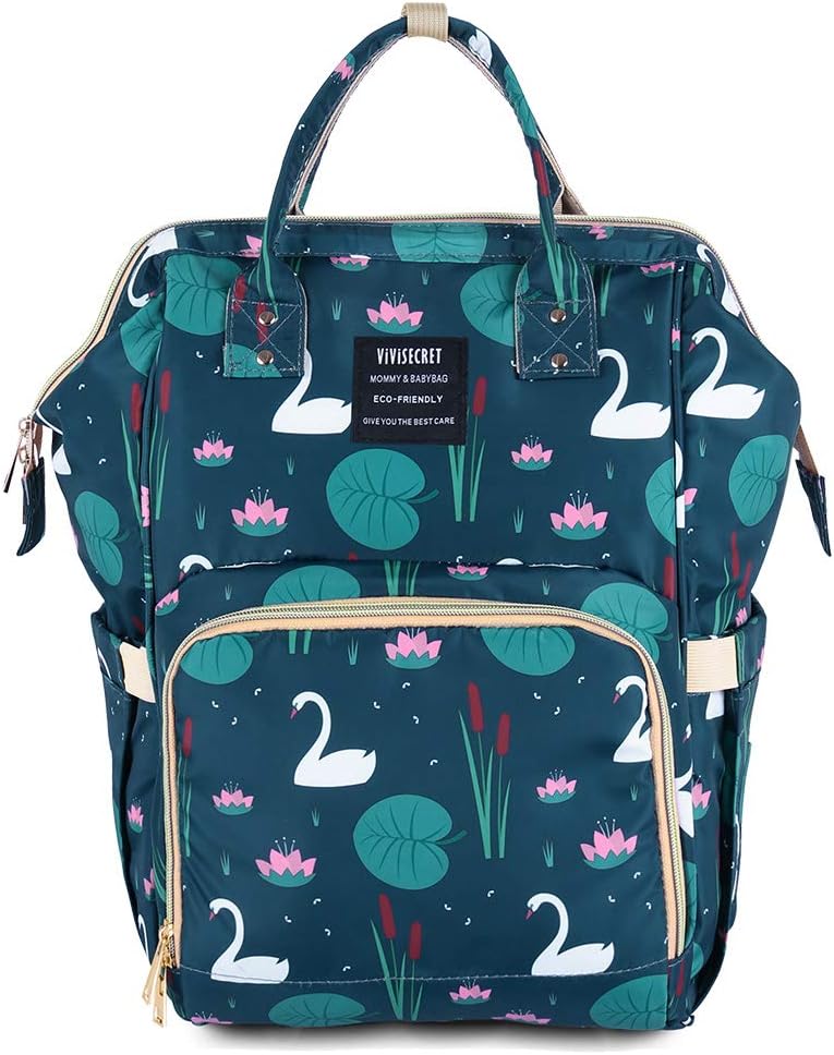 Funnideer Baby Diaper Bag Backpack,Stylish Multi-Function Waterproof Travel Diaper Bags for Mom and Dad with Large Capacity,Insulated Pockets, Stroller Hooks(Green Flowers)