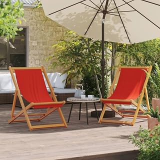 SKM Sillas de Playa Plegables 2 Unidades Tela Rojo,Mobiliario,Muebles de jardín,Asientos de Exterior,Sillas de jardín,Rojo,10.8 kg,3214491