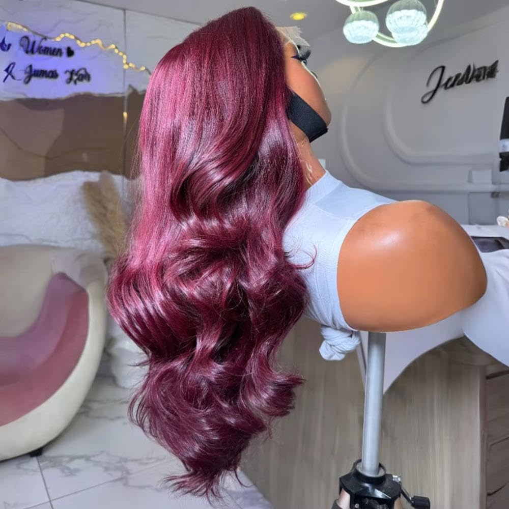 Haarpflege Rot Burgund Farbe Lose Welle 13X4 Full HD Spitze Frontal Glueless Perücke Für Frauen Vorgezupft Hitzebeständige Faser