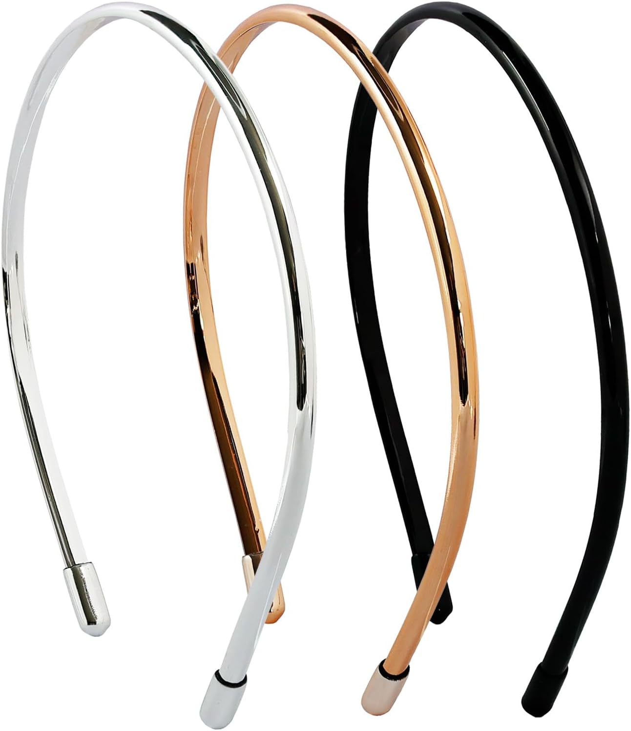 minihope Metallic Color Skinny Headbands for Women and Girls, 3 Pack, Hair Accessories, Black, Silver, Gold