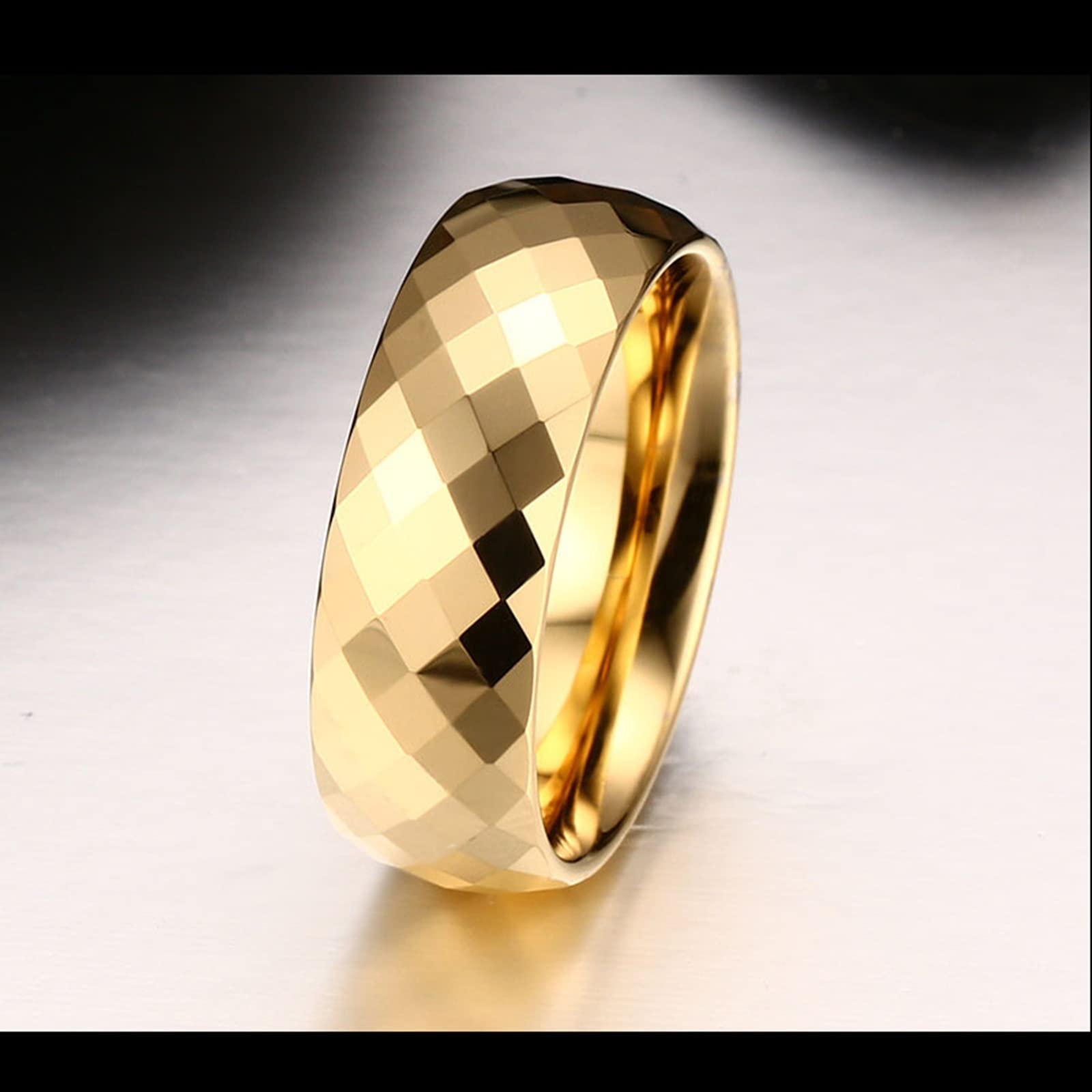 Juego de collar de acero de tungsteno, collar de pareja multifacético anillo de oro de 8 mm