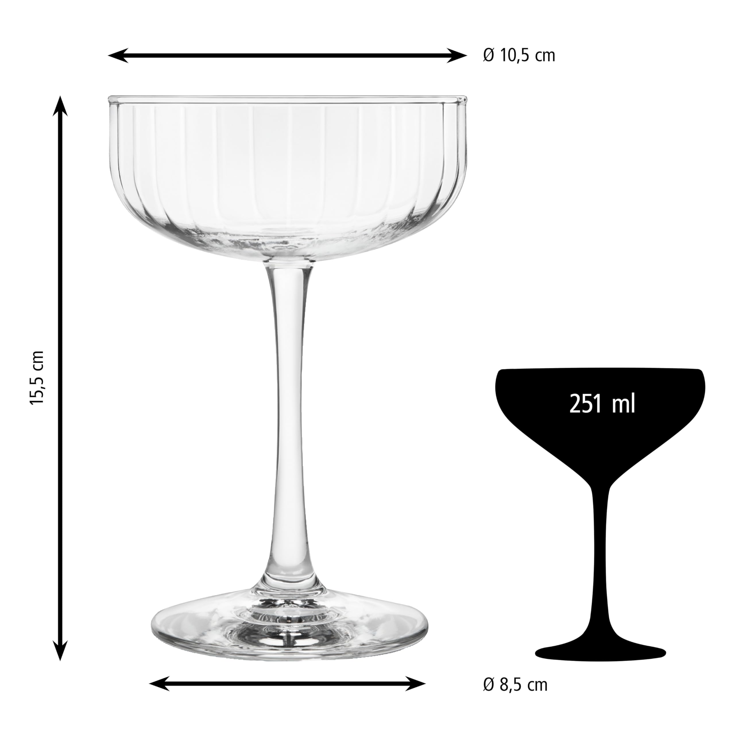 LIBBEY Trinkglas, Coupe "LINEAR", 251 ml, 12er Set, Kristallklares Pressglas, Cocktailglas