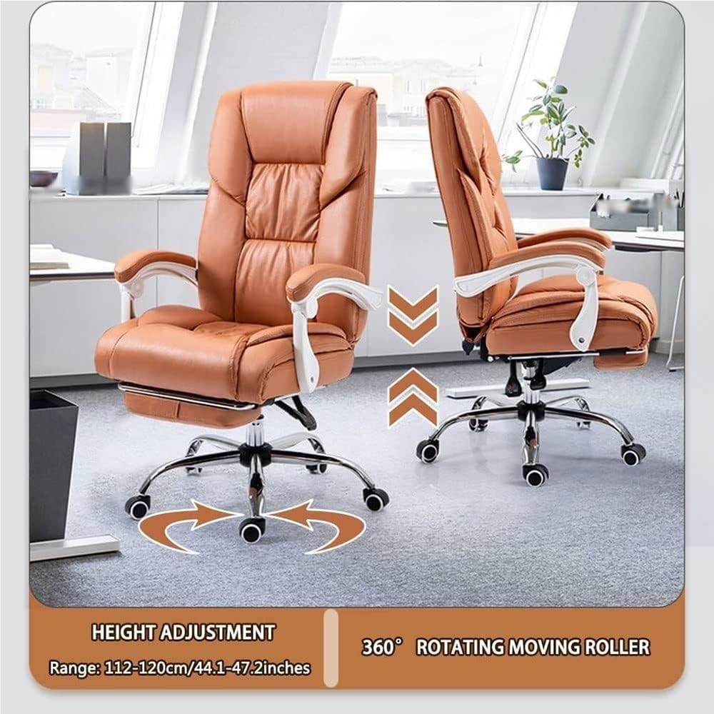 Grey Ergonomic Executive Office Chair with Footrest Adjustable Height Leather Computer Desk Chair Lumbar Support Comfortable for Adults Workstation Conference(Black)