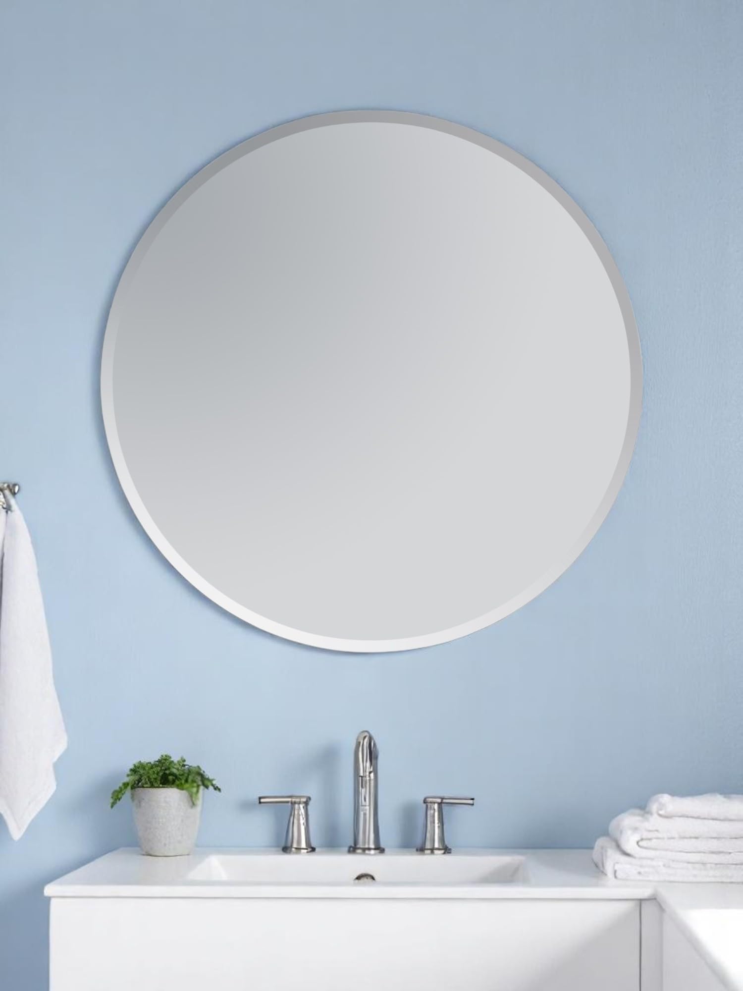 Showerdrape Light Fitzrovia Frameless Bathroom Wall Mirror, Wall Mounted Bathroom, Modern Bevel Edge, Vanity Circular Round For Living Room, Hallway Or Bedroom.