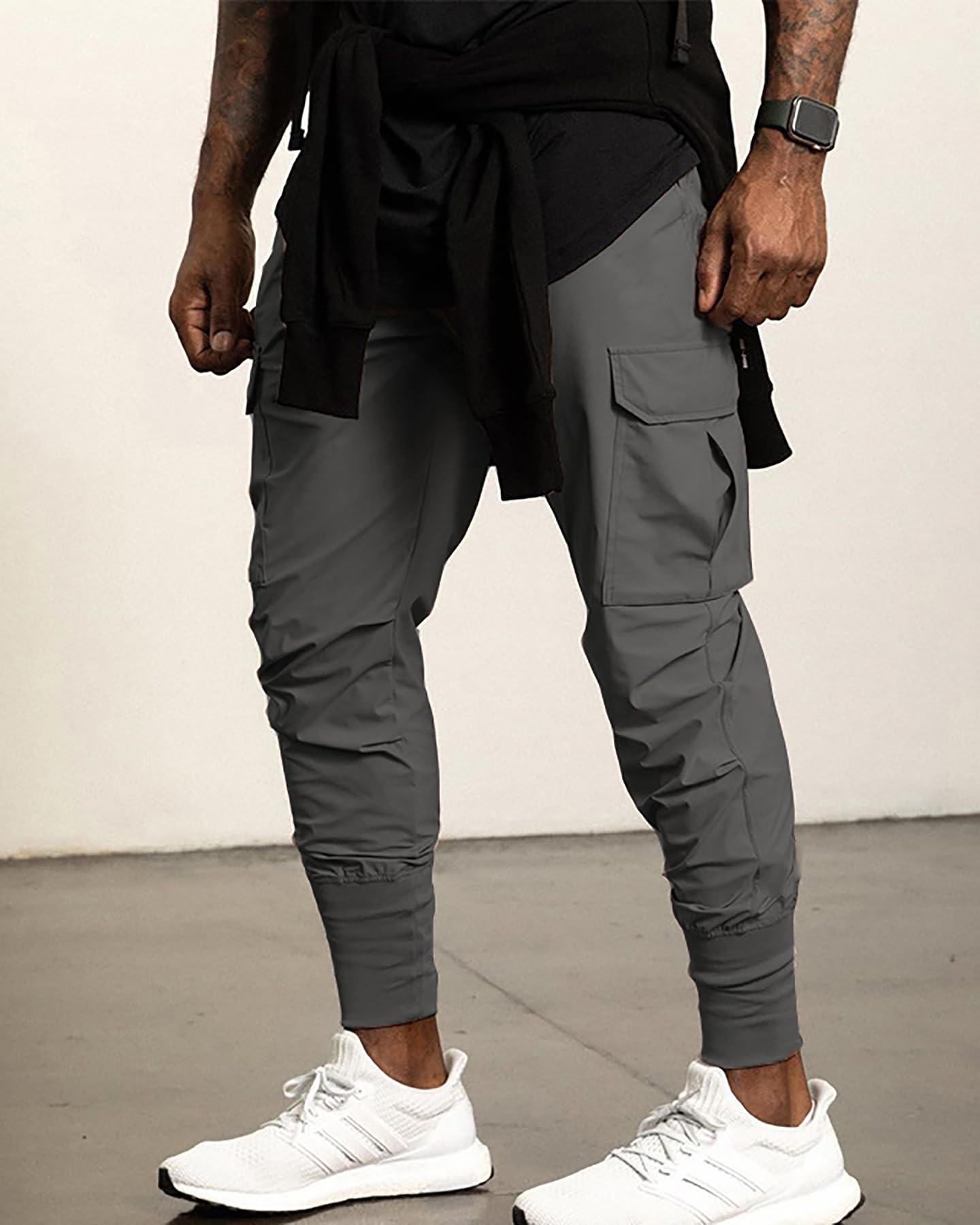 ZACAGO Jogger Cargo Pants Men Stretchy Cargo Pants Quick Dry Pants Lightweight Tapered Sweatpants with Cargo Pockets Gray X-Large