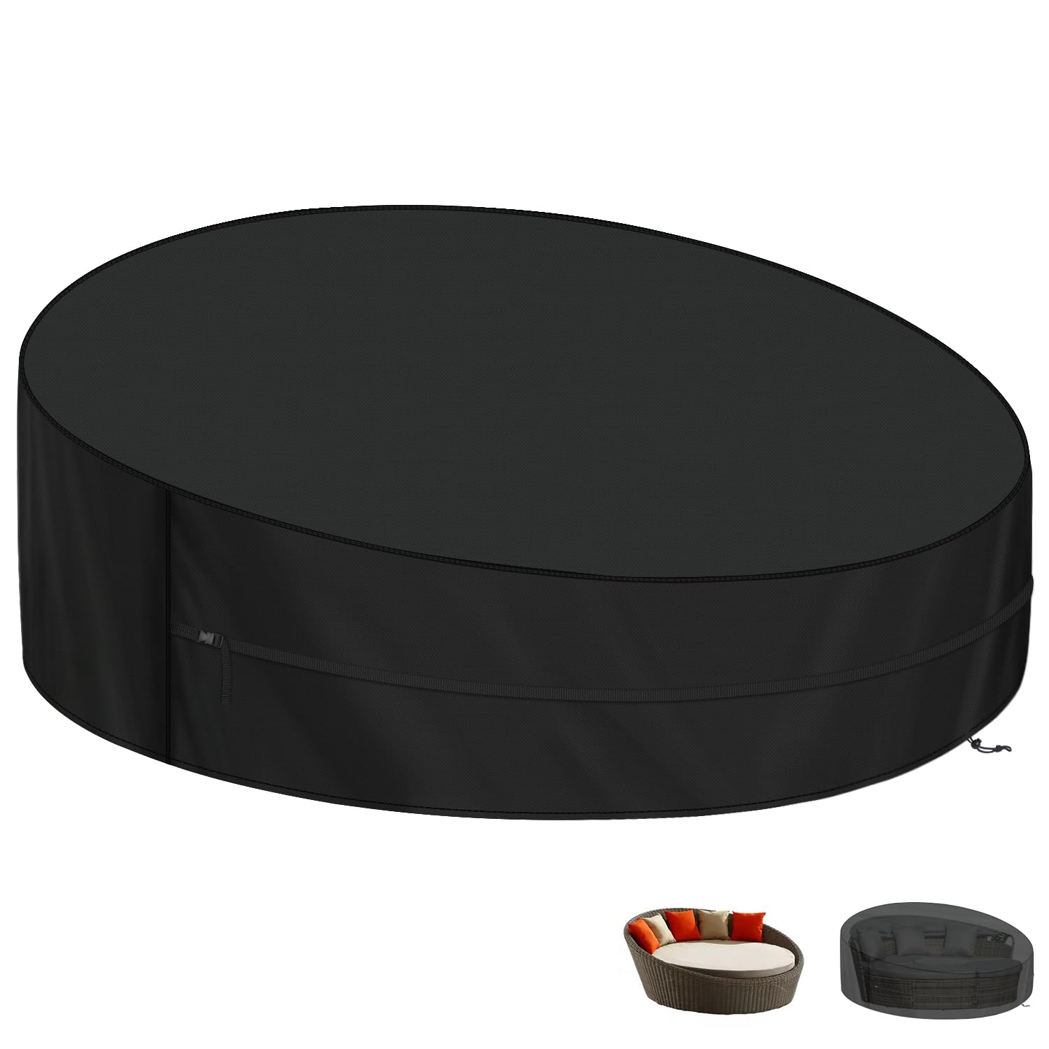 LAMUNI Housse Lit de Jardin Rond Couverture de Lit de Jardin, 420D Tissu Oxford Bâche Canape-lit Jardin, Housse de Protection Canapé-lit, Imperméable Housses pour Lit de Jardin, 250x90/50cm