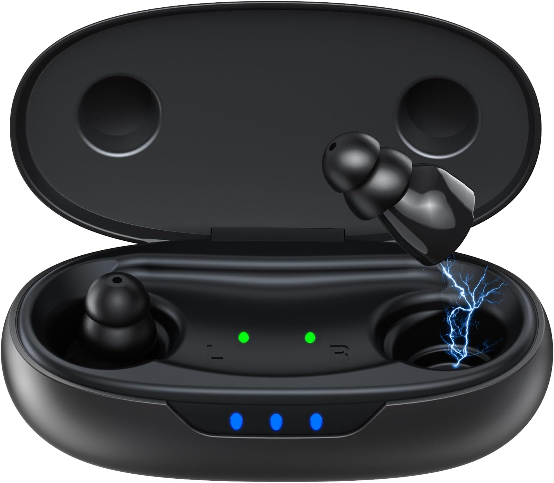 Supermini Hearing Aids for Seniors with Digital Chips, 80H Wireless Charging Case OTC Rechargeable Hearing Amplifiers Invisible with 16-Channel Sound Processing 3 Levels Volume (Black)