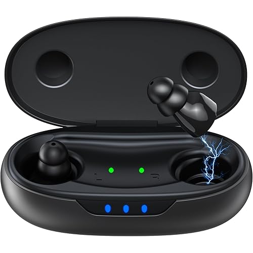 Supermini Hearing Aids for Seniors with Digital Chips, 80H Wireless Charging Case OTC Rechargeable Hearing Amplifiers Invisible with 16-Channel Sound Processing 3 Levels Volume (Black)