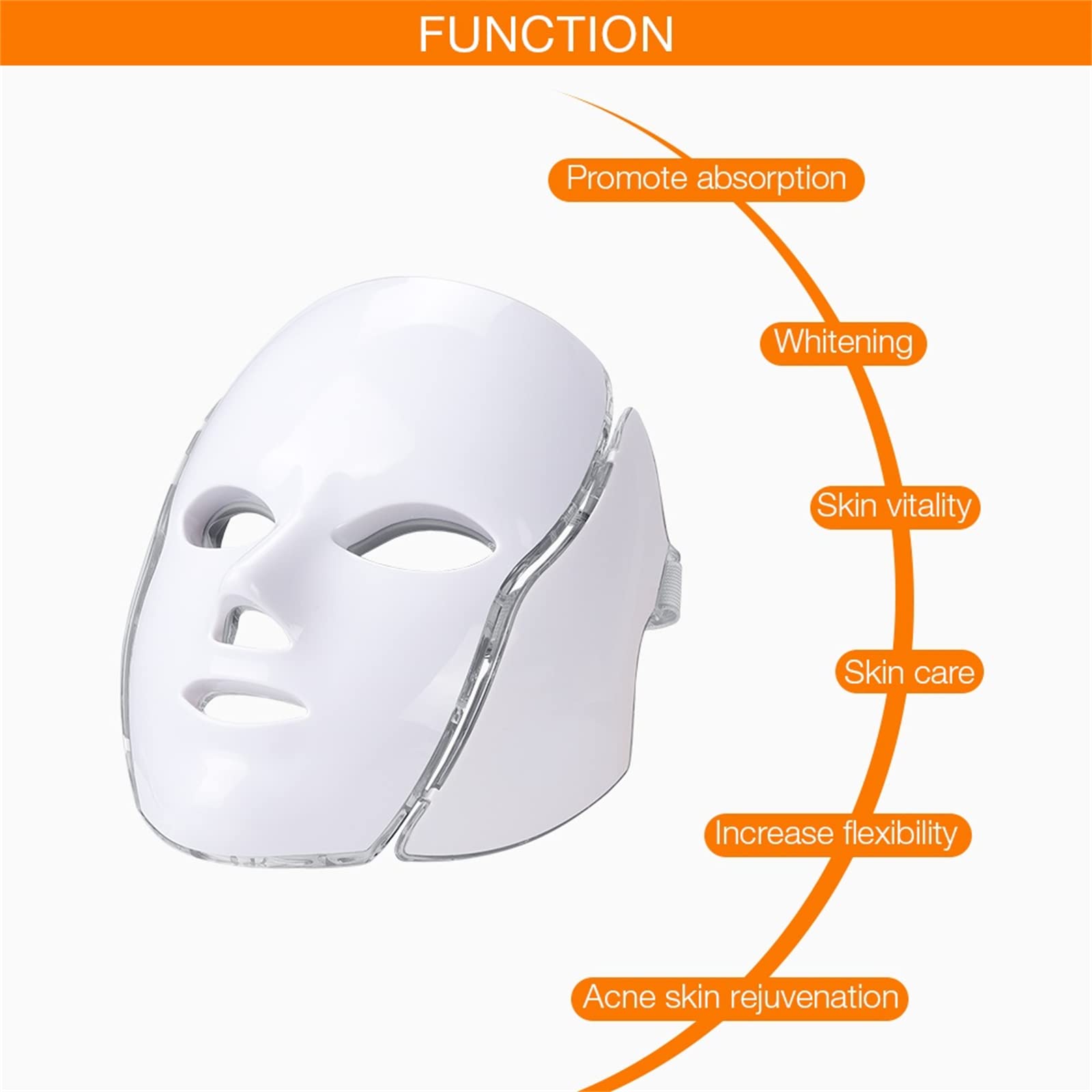 7 Colores Terapia de luz LED Mascarilla Cuello Rejuvenecimiento de la Piel Fototerapia Máscara de Belleza Anti Acné Apriete la Piel Aclare la máquina Salón de Belleza Cuidado de la Piel,Oro