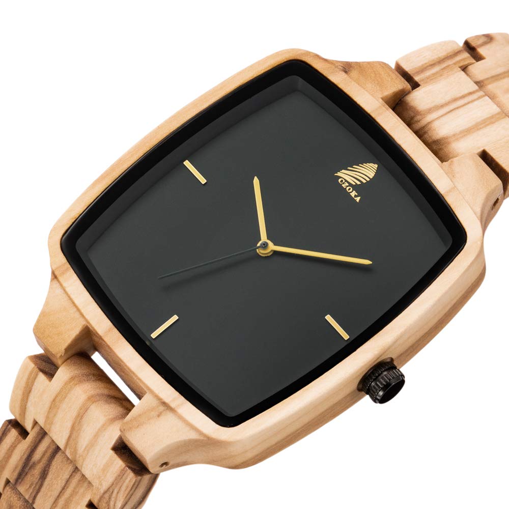 Orologio da Uomo e donne in Legno, Noce nero naturale/oliva, con Movimento al Quarzo Giapponese, con cinturino regolabile, manuale analogico da polso