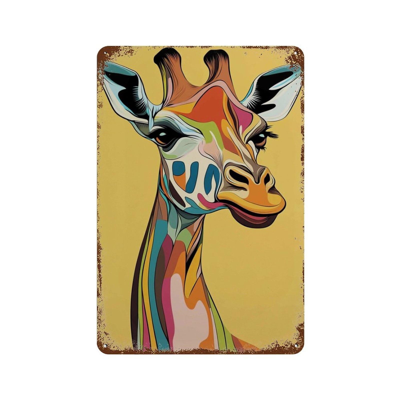 xiaoxiaoshen Colorful Giraffe Modern Pop Animal Vibrant Safari Wall Decor Art Metal Tin Poster Modern Home Decor Art Home Bar Shop Decorations Vintage Sign 30x20cm