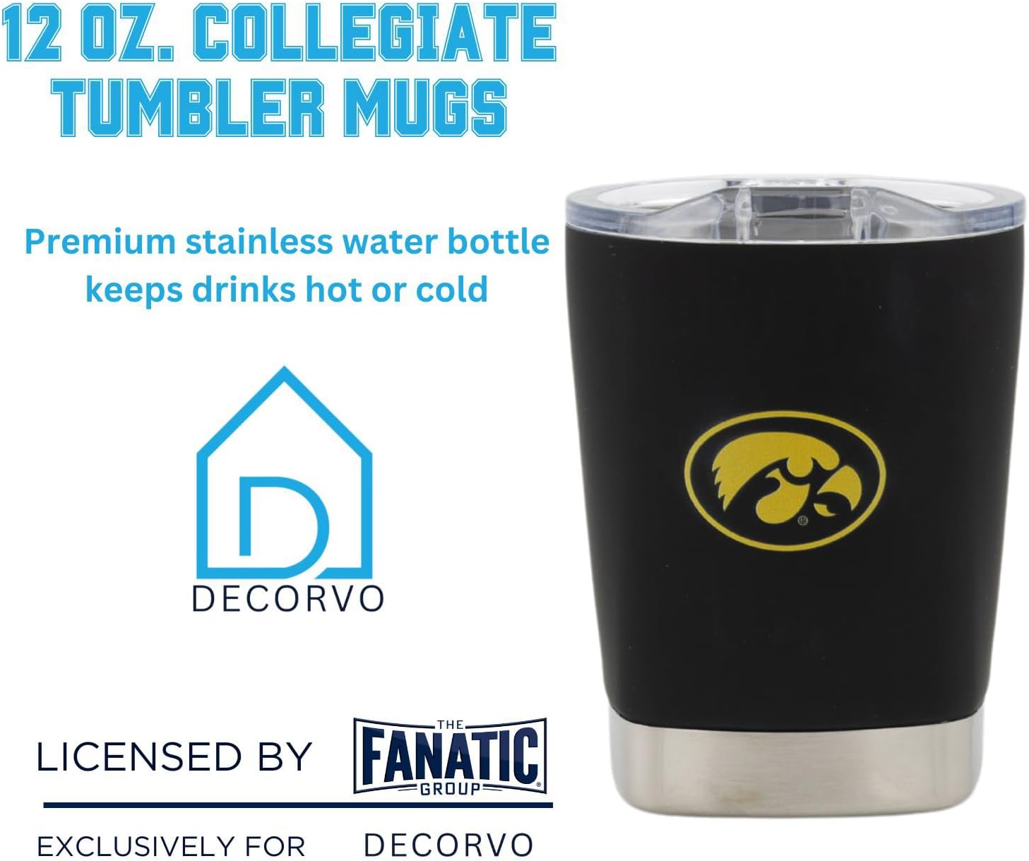 NCAA 12 oz. Stainless Steel Tumbler - Perfect Wine Glass, Whiskey Glass for Game Day (Iowa)