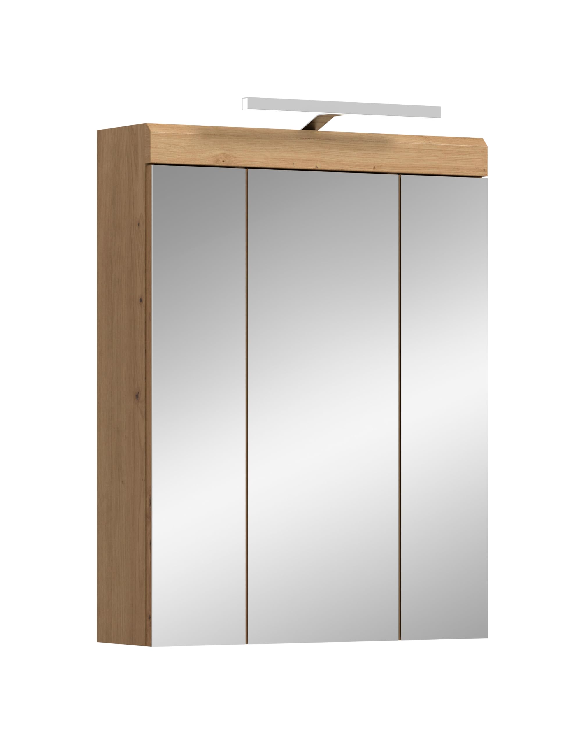 Spiegelschrank mit integrierter Beleuchtung – Medizinschrank, Salbei/Artisan-Eiche Nachbildung, 60 × 79 × 18 cm