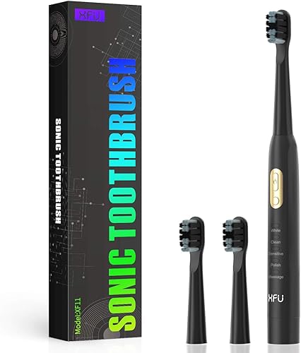 XFU Cepillo de dientes sónico para adultos y niños 3 cabezales de cepillo Dupont con 5 modos e impermeable IPX7 cepillo de dientes eléctrico con
