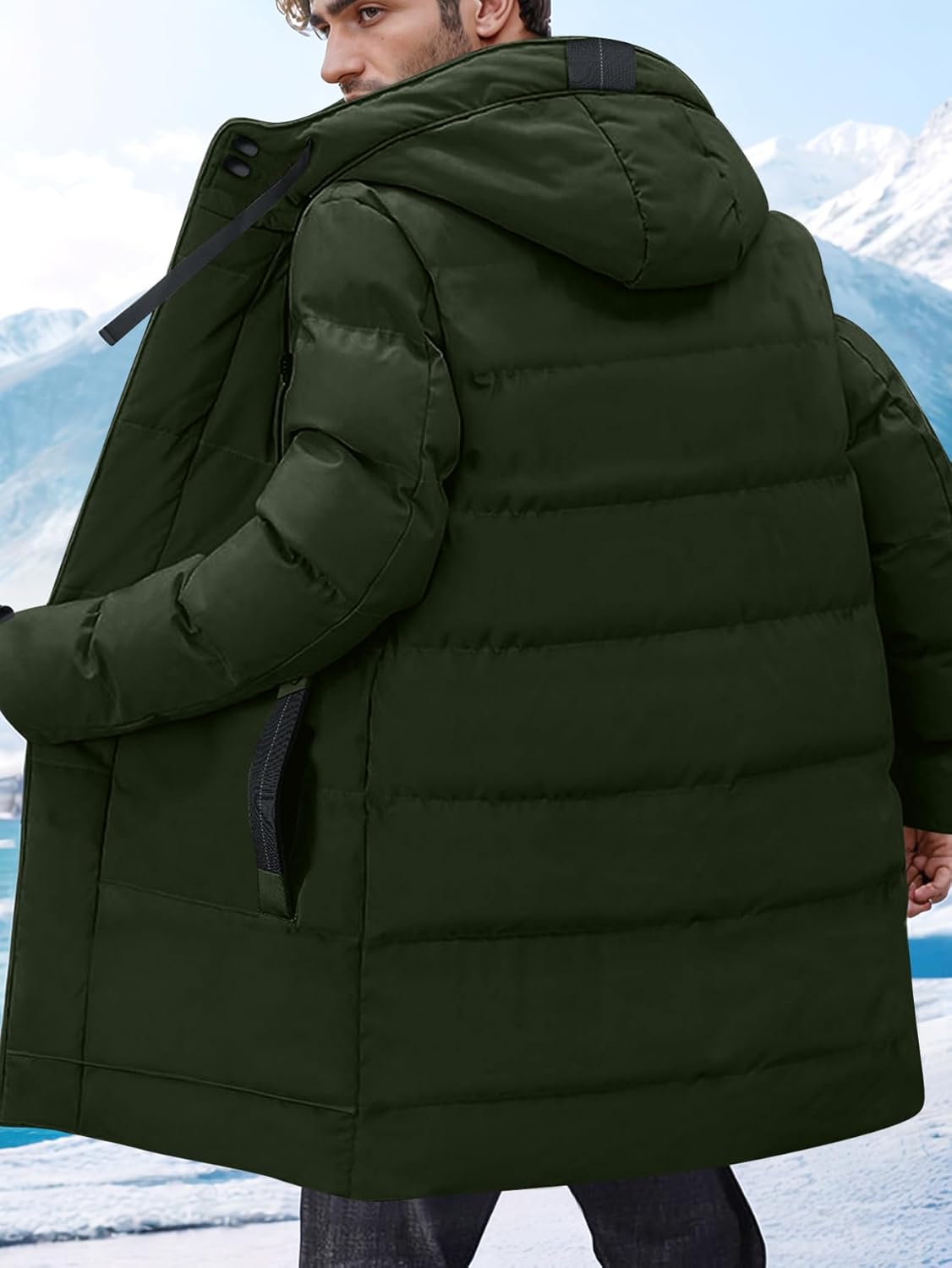 Men's Long Winter Coats Heavy Puffer Jacket with Hood Thicken Puffy Quilted Padded Jackets Outerwear - Image 5