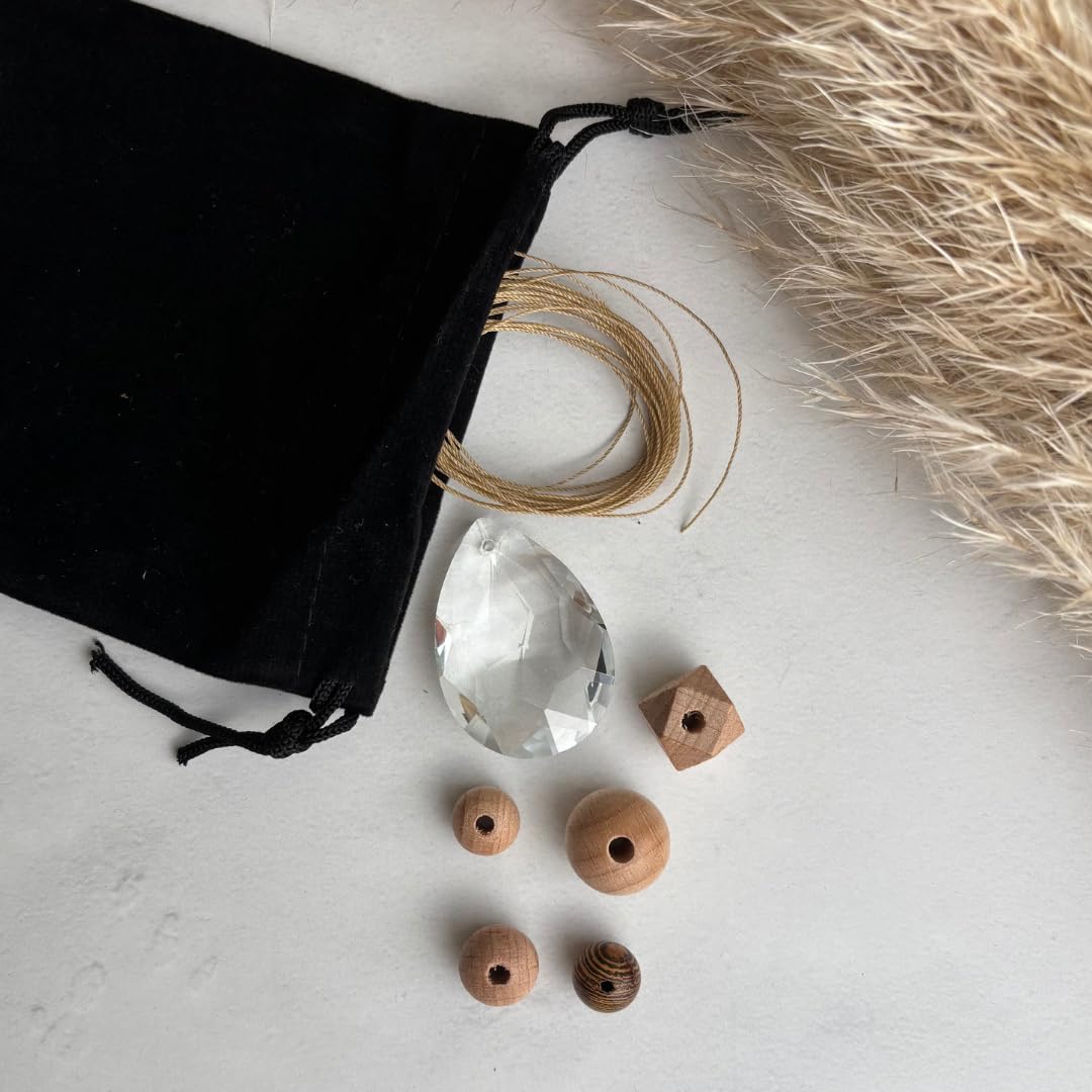 DIY Bastelset - Sonnenfänger Kristall 38mm – Natürliche Fensterdeko mit verschiedenen Holzperlen
