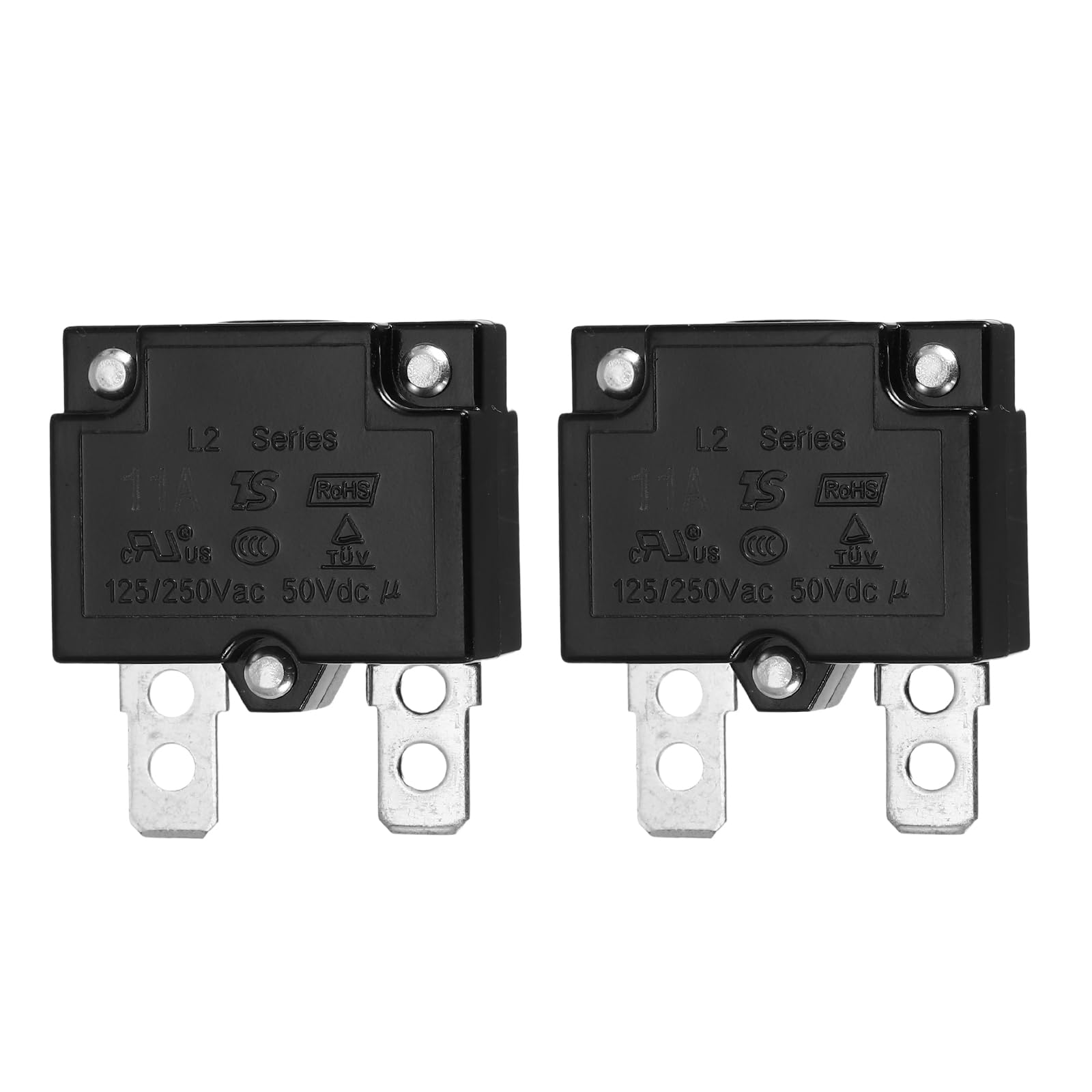 sourcing map 2 Pcs 11Amp Push Button Circuit Breaker,125/250V AC 50V DC Automatic Reset Thermal Overload Protector Thermal Circuit Breaker for Industrial Auto Cars