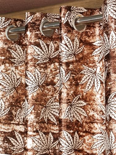 Image of Home Sizzler 2 Pieces Leaf Mist Grommet Eyelet Polyester Window Curtains - 5 Feet, Chocolate Brown