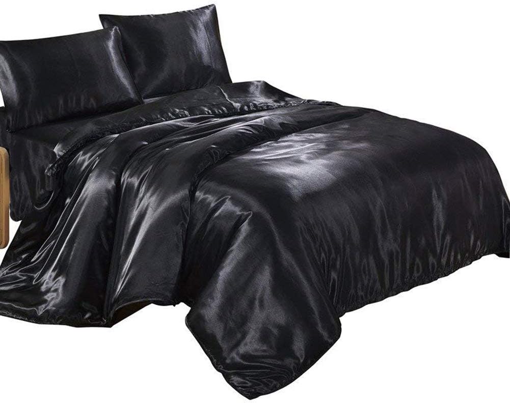 Silky Duvet Cover Set with Flat Sheet Queen Size 4 Piece Silk Like Feeling Great Lightweight Soft Bedding Set Zipper