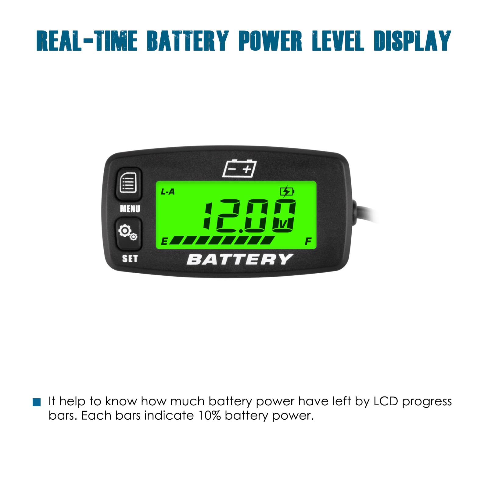 Runleader DC 12V à 48V LCD Indicateur de capacité de la batterie Indicateur de tension Surveillance de charge et de décharge Convient pour les batteries plomb-acide LiFePO4 Gel AGM, fonctionne sur les
