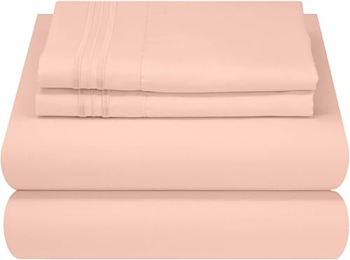 Mezzati Colección Prestige 1800 - Juego de sábanas de lujo, suave y cómoda, de microfibra cepillada, Microfibra, Melocotón, Completo