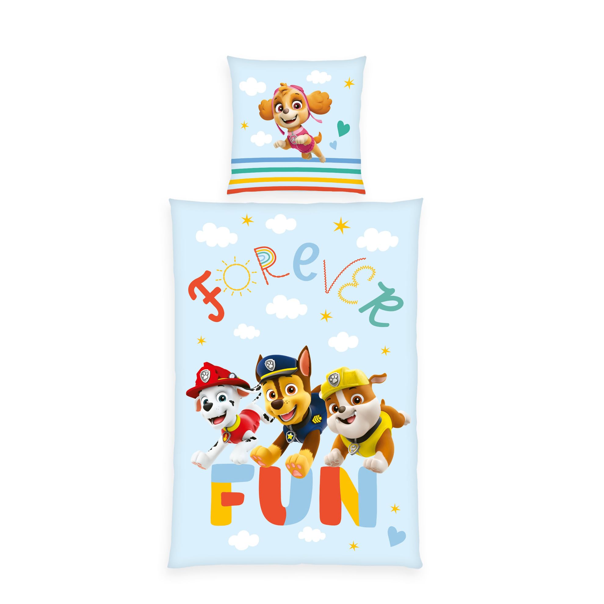 Herding Paw Patrol Bed Linen, Pillowcase Approx. 80 x 80 cm, Duvet Cover Approx. 135 x 200 cm, with Practical Button Placket, 100% Cotton