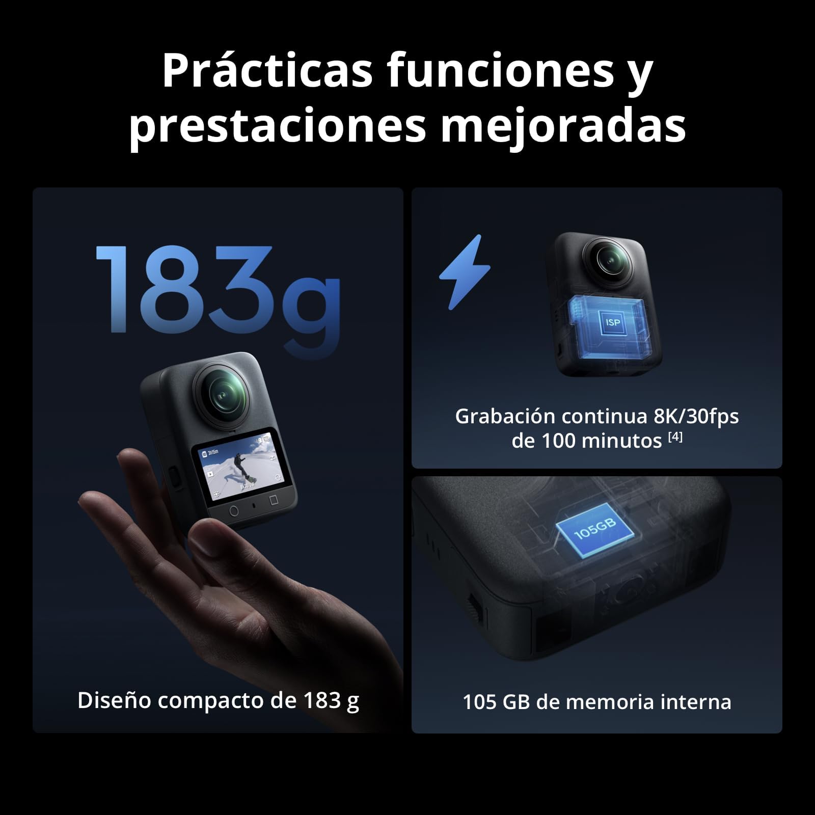 DJI Pack Aventura Osmo 360 Bundle, cámara 360 con Imagen 360° de 1 Pulgada, Vida útil de batería extendida con 3 baterías, Video 360° en 8K Nativo, cámara de acción para Deportes, vlog