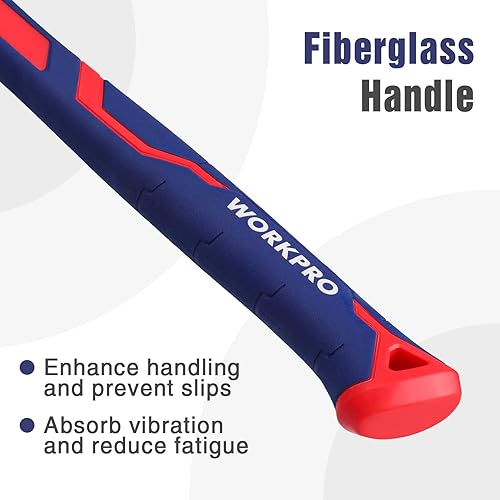 Miniatura 5 de WORKPRO Juego de martillo de garra de 2 piezas, 8 onzas mini rechonchos y fibra de vidrio de 16 onzas de uso general, mango antideslizante suave y