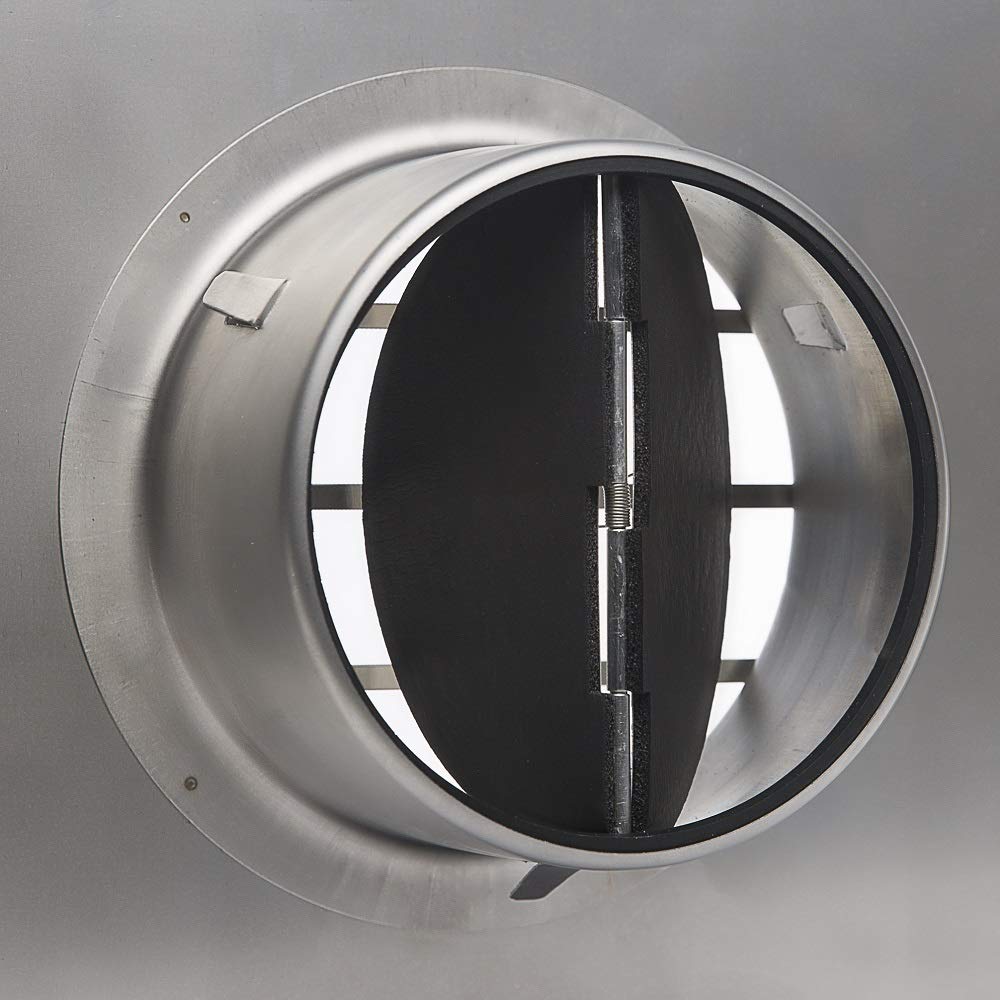 Premium Abluftgitter Lüftungsgitter Küchenabluftgitter Dunstabzugsgitter Anschlussstutzen Edelstahl Überdruckgitter mit isolierter Rückstauklappe (150mm, Weiss RAL9010)