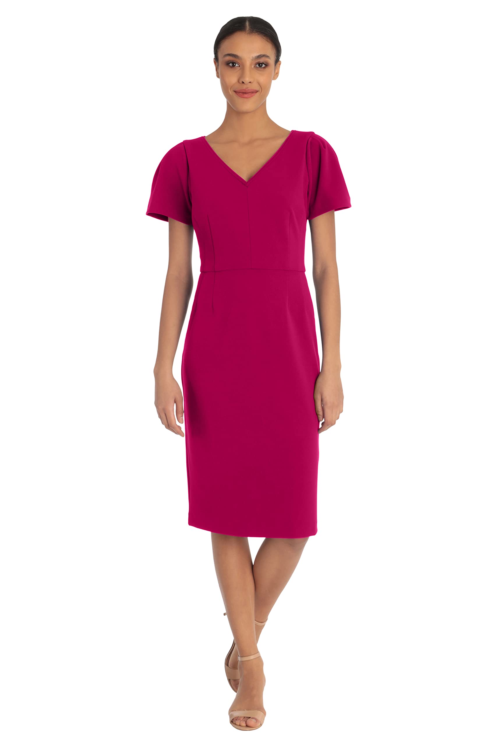 Maggy London Womens Sheath Dress V-Neck-Fierce Magenta 10