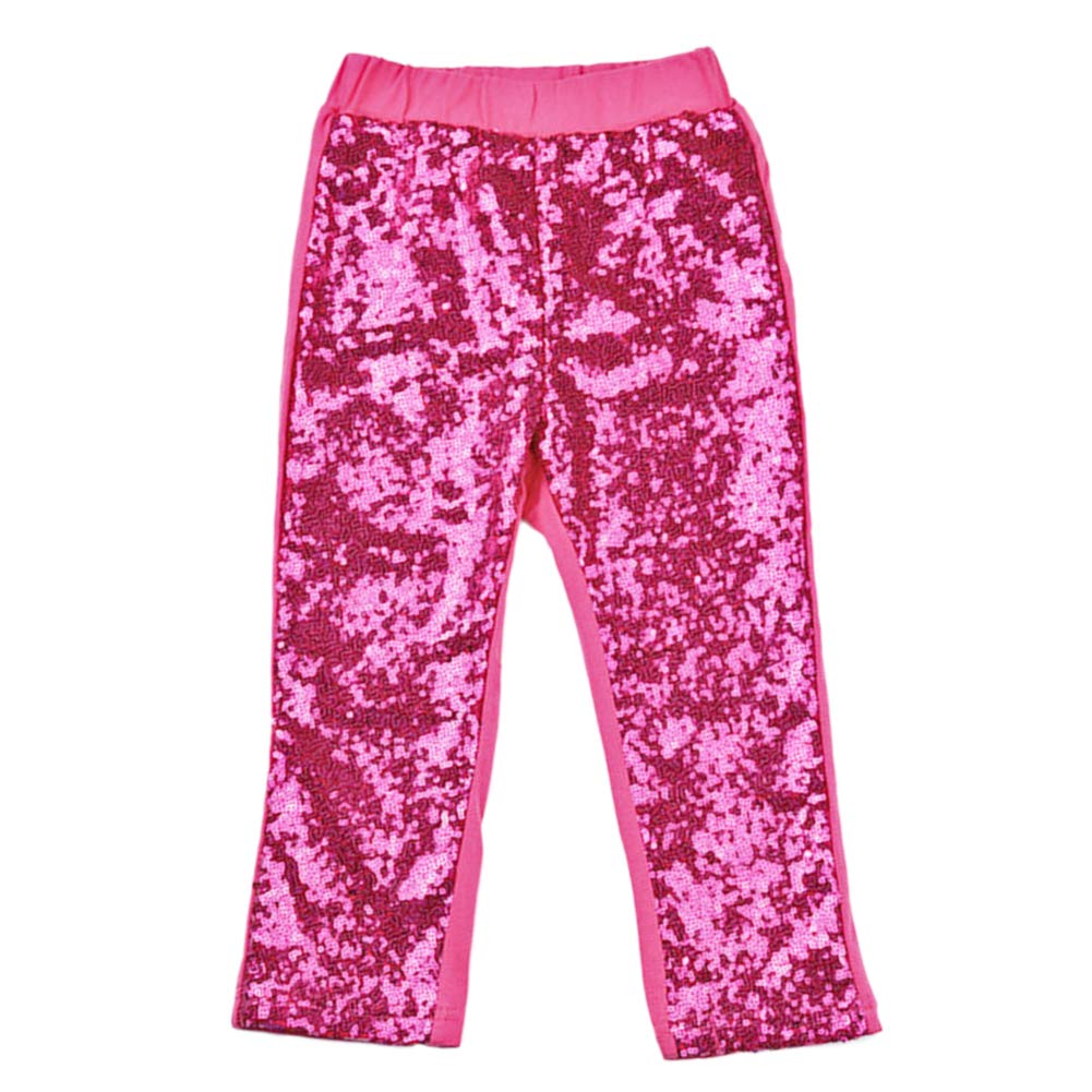 Girls Shiny Sequin Sparkle Leggings Birthday Dance Elastic Waist Tights Long Stretch Pants Trousers Activewear Hot Pink 3-4 Years