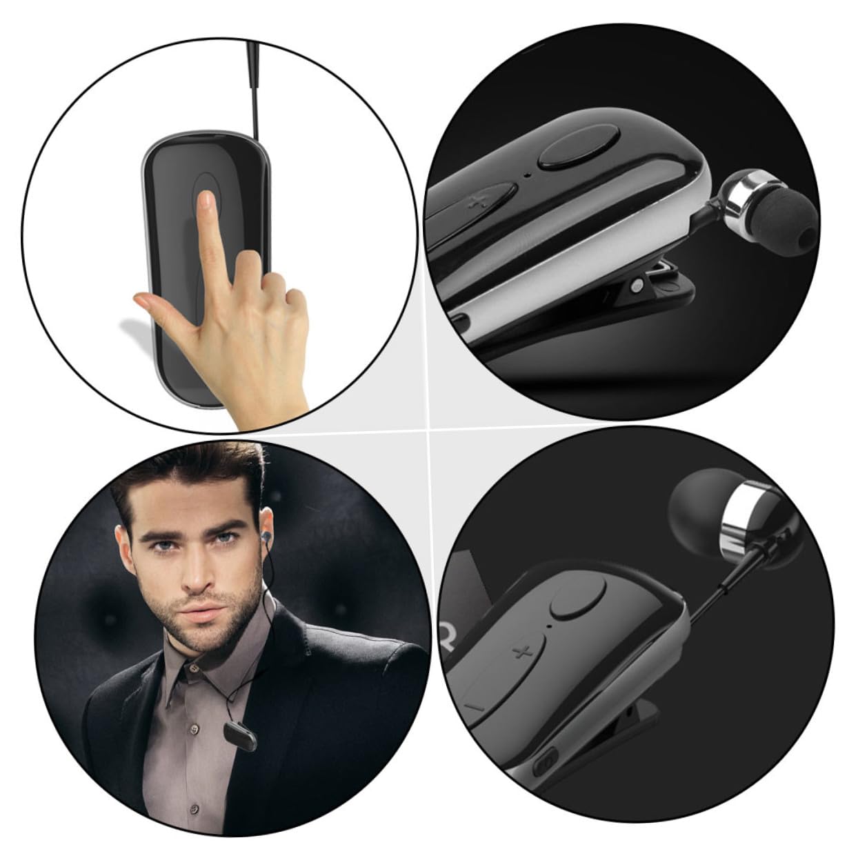 SHINEOFI Cuffie Sportive Wireless Compatte con Clip Retrattile Auricolari Professionali Leggeri per Allenamento Nero