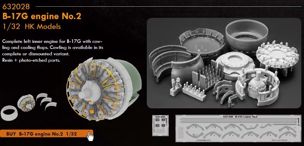 EDU632028 1:32 Eduard Brassin B-17G Flying Fortress Engine No.2 Set Set (for the HK Models model kit) MODEL KIT ACCESSORY