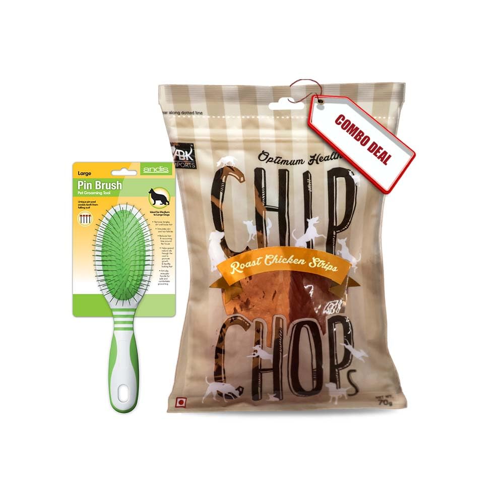 Combo of Andis Large Pin Brush Pet Grooming Tool and Chip Chops Roast Chicken Strips Dog Snacks, 70g (B07DHPH5DS) Amazon Price History, Amazon Price Tracker