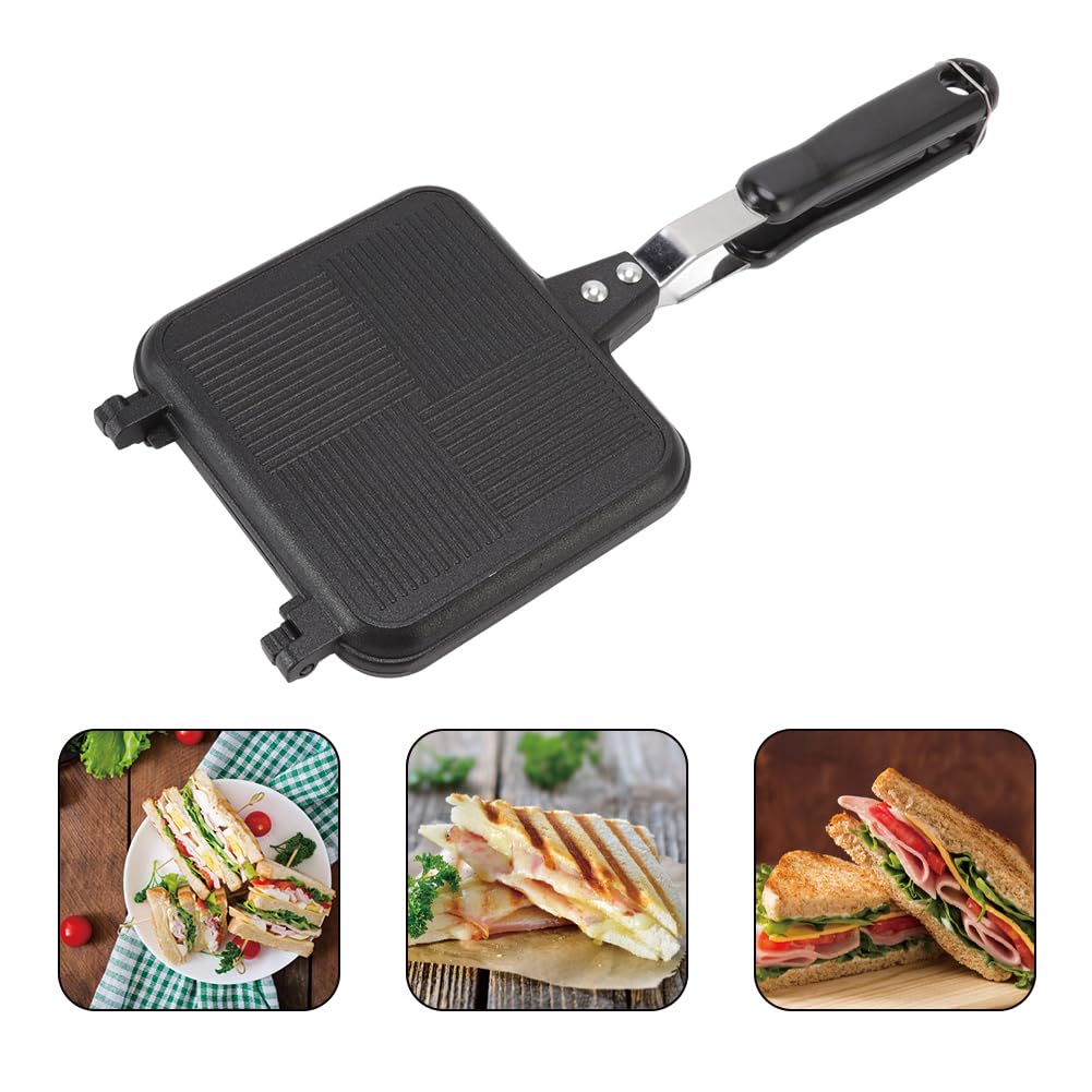 Opiekacz Do Gorących Kanapek, Opiekacz Do Panini Z Grilla Mini Patelnia Do Gofrów Ze Diagonalu Naczynia Z Powłoką Nieprzywierającą Dwustronny Stop Aluminium Ergonomiczny, Odłączany Smażenie Izolacja