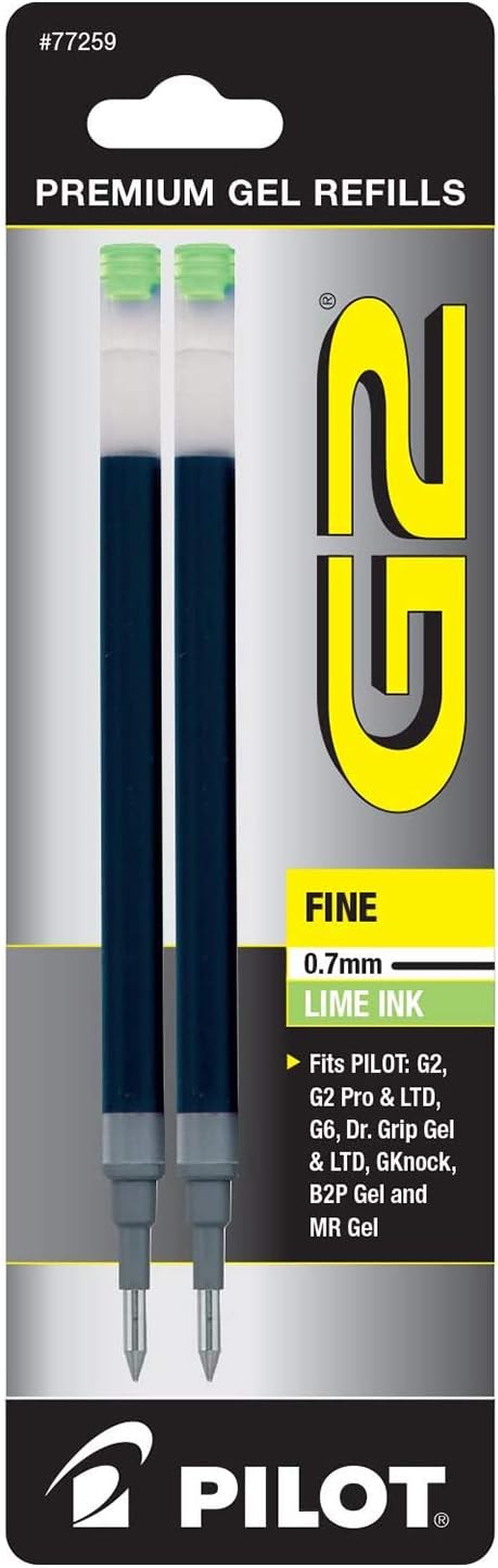 Pilot G2 Recambios Tinta Gel, Punta Fina, 0.7mm, Tinta Lima, 2 Pack