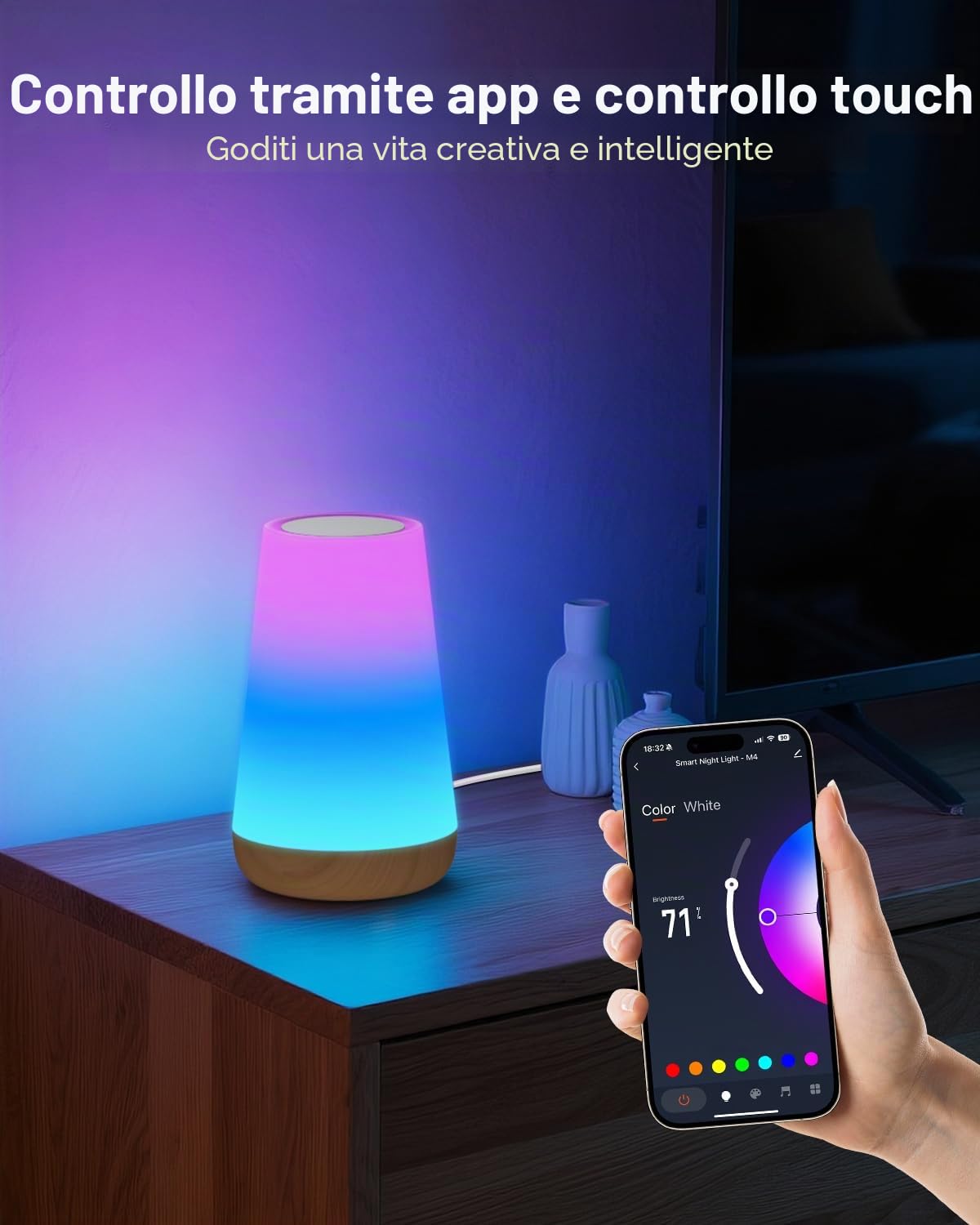 Bonsery Set di 2 lampade da comodino intelligenti, Wi-Fi, LED, dimmerabili, controllo tramite app da Alexa e Google Assistant, 16 milioni di colori RGB e modalità fai da te, luce notturna touch con