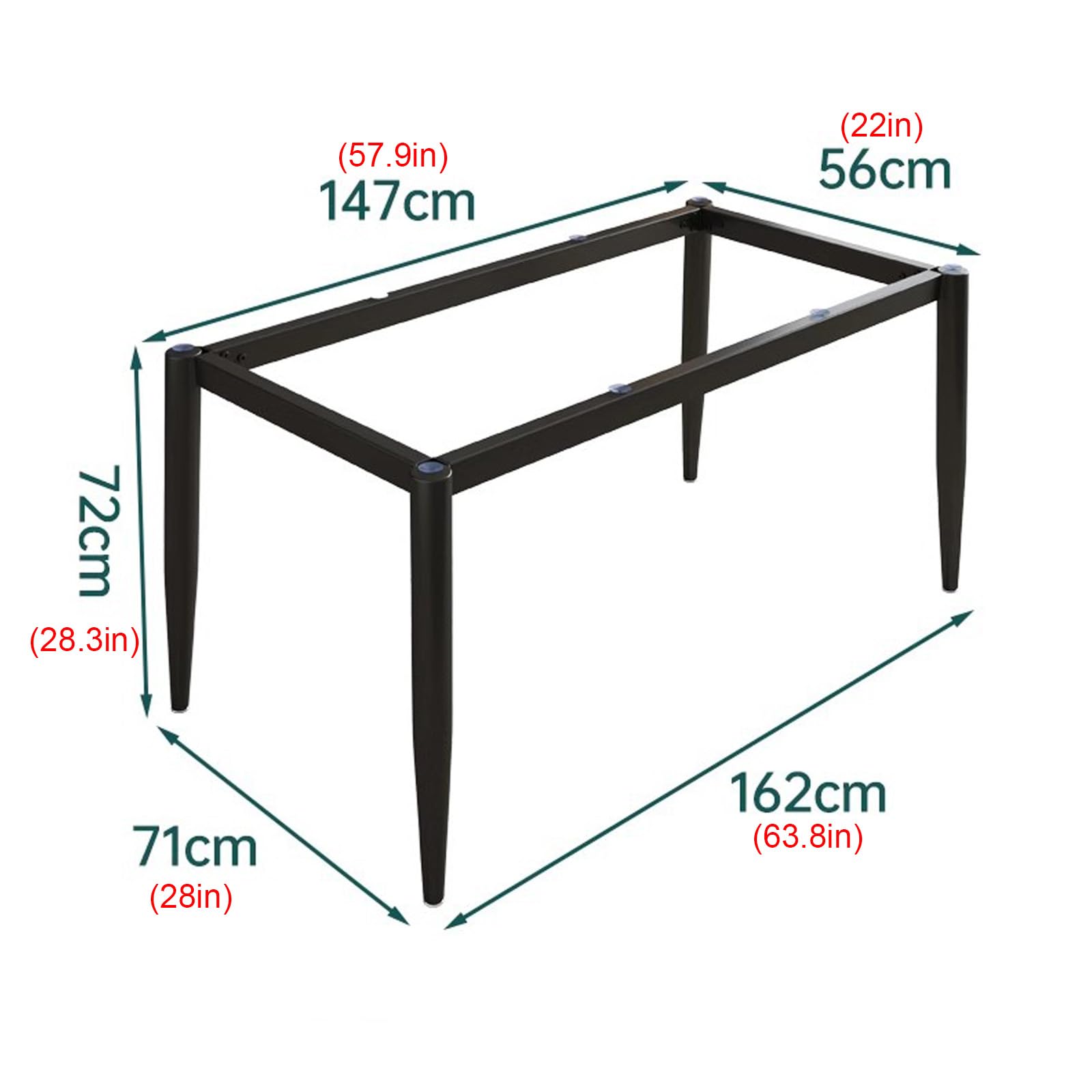 Nowoczesny zestaw metalowych nóg stołowych do mebli, kuchni, stołu jadalnego, podstawa do marmurowego szkła lub drewnianej przyssawki + śruba w zestawie (147 cm x 56 cm x 72 cm czarny)