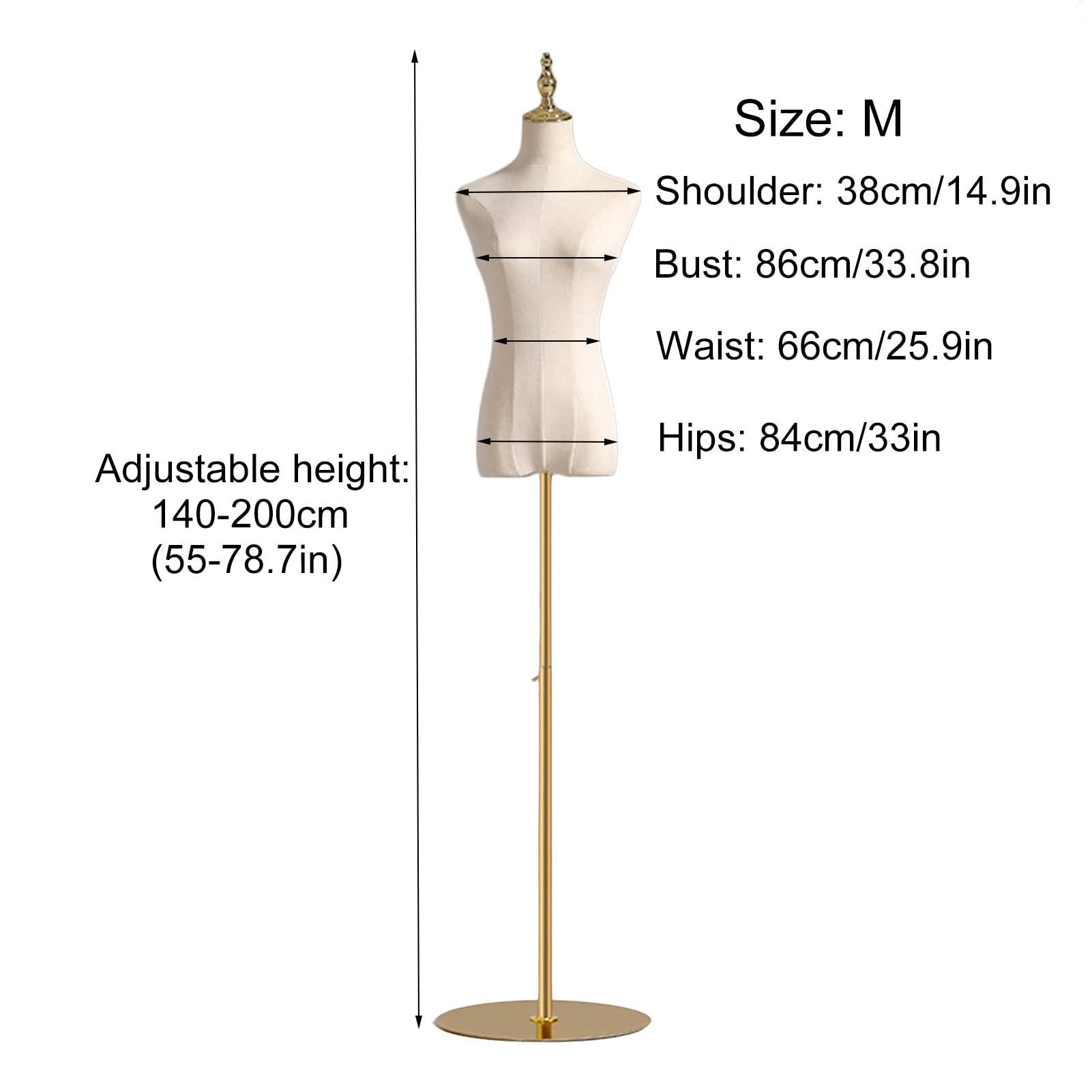 Female Mannequin Torso Body, 55.11-78.74Inch Height Adjustable Half Body Dress Form Manikins, Dummy Model Props for Clothing Design, 2 Sizes (Silver M