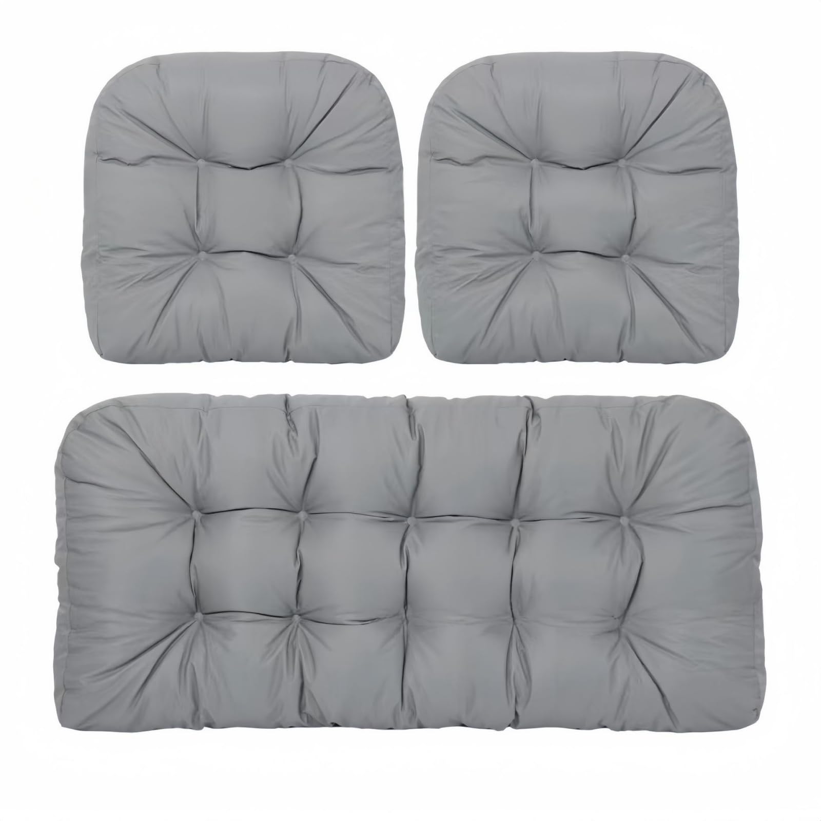 Waterproof 3-Piece Garden Chair Cushions Set - Outdoor Seat & Backrest Pads for Rattan Furniture, Patio Swing & Bench - Weather Resistant Replacement Cushions for Patio Garden Furniture (Light Grey)